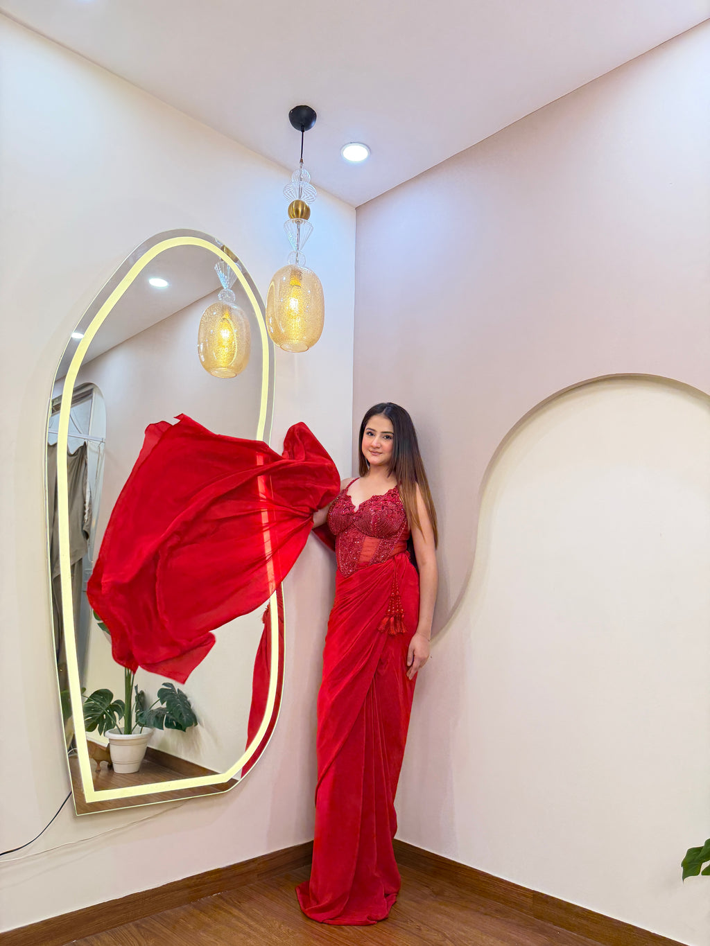 E152 INDO WESTERN DRAP SAREE