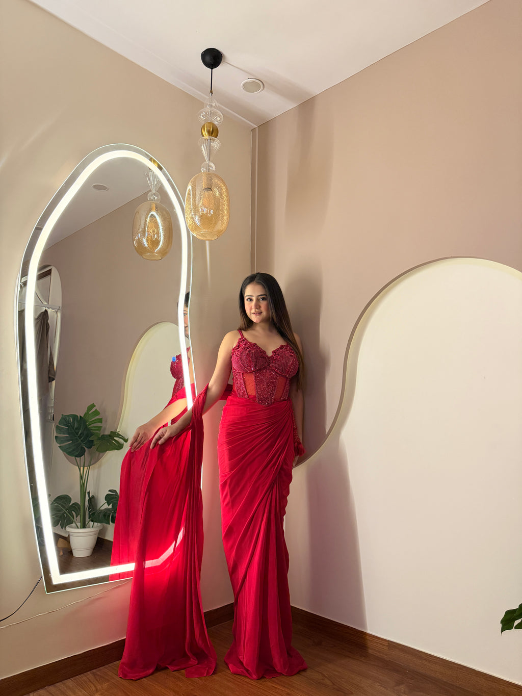 E152 INDO WESTERN DRAP SAREE