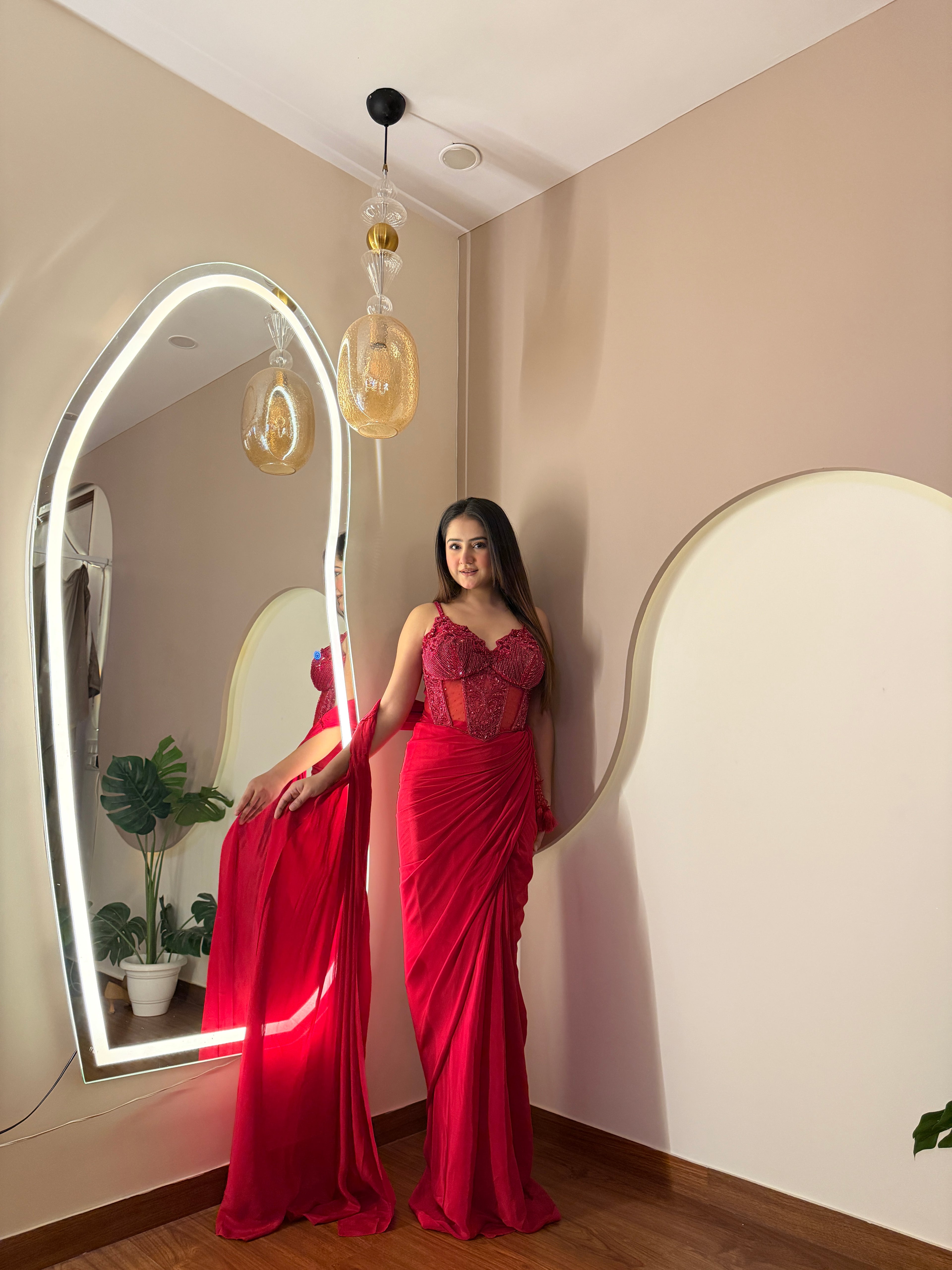E152 INDO WESTERN DRAP SAREE