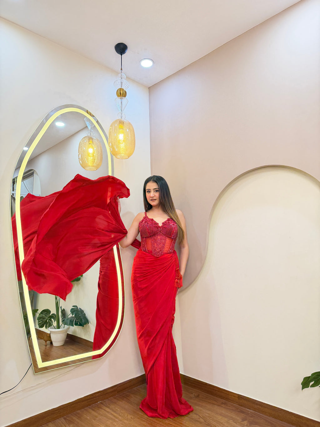 E152 INDO WESTERN DRAP SAREE