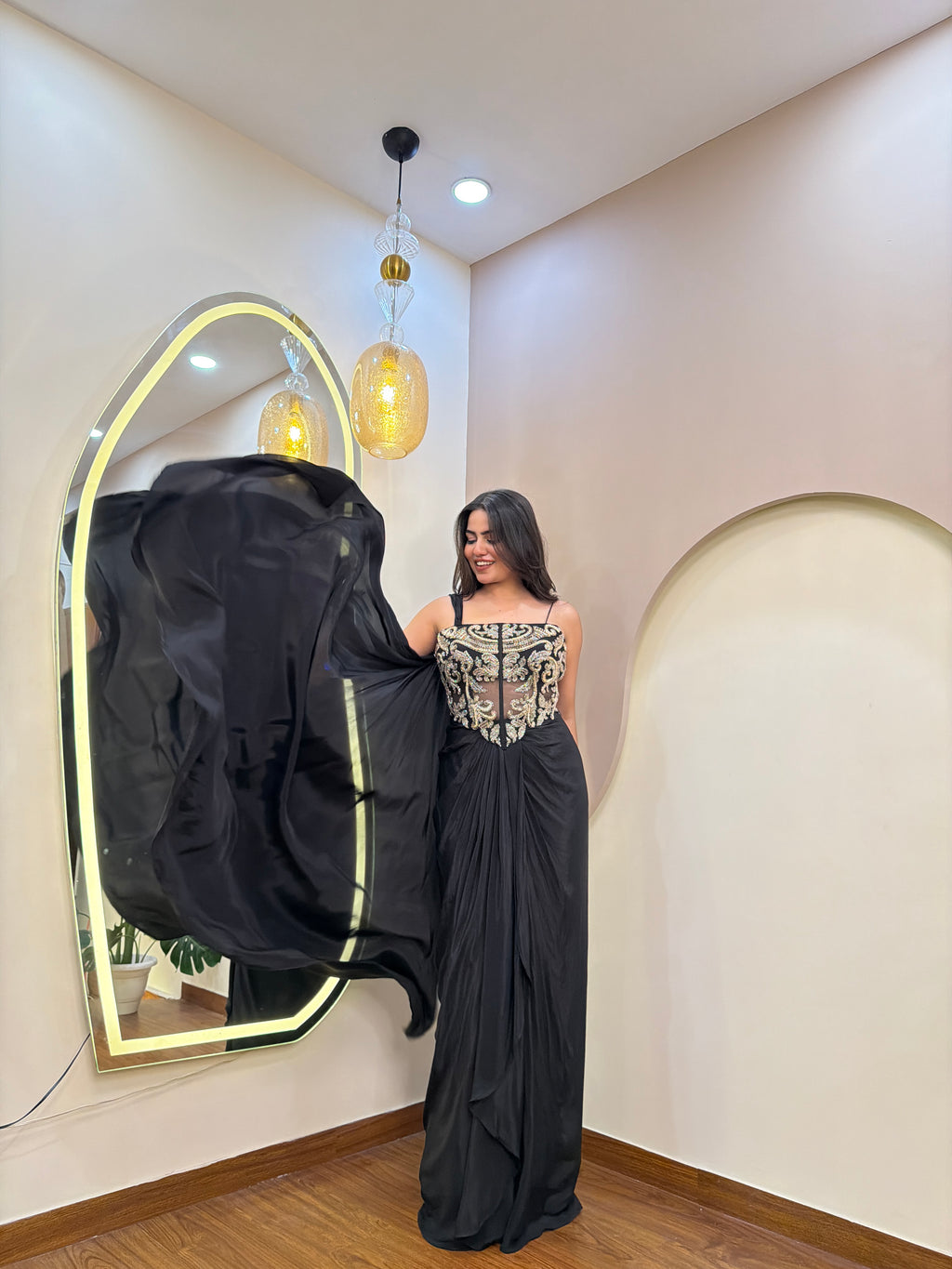 E202 INDO WESTERN DRAPE SAREE