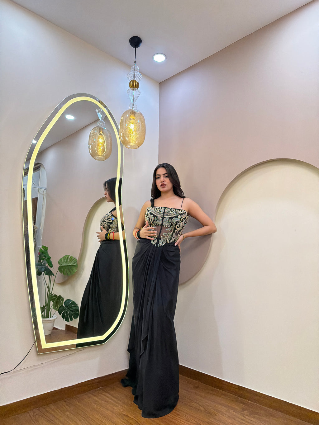 E202 INDO WESTERN DRAPE SAREE