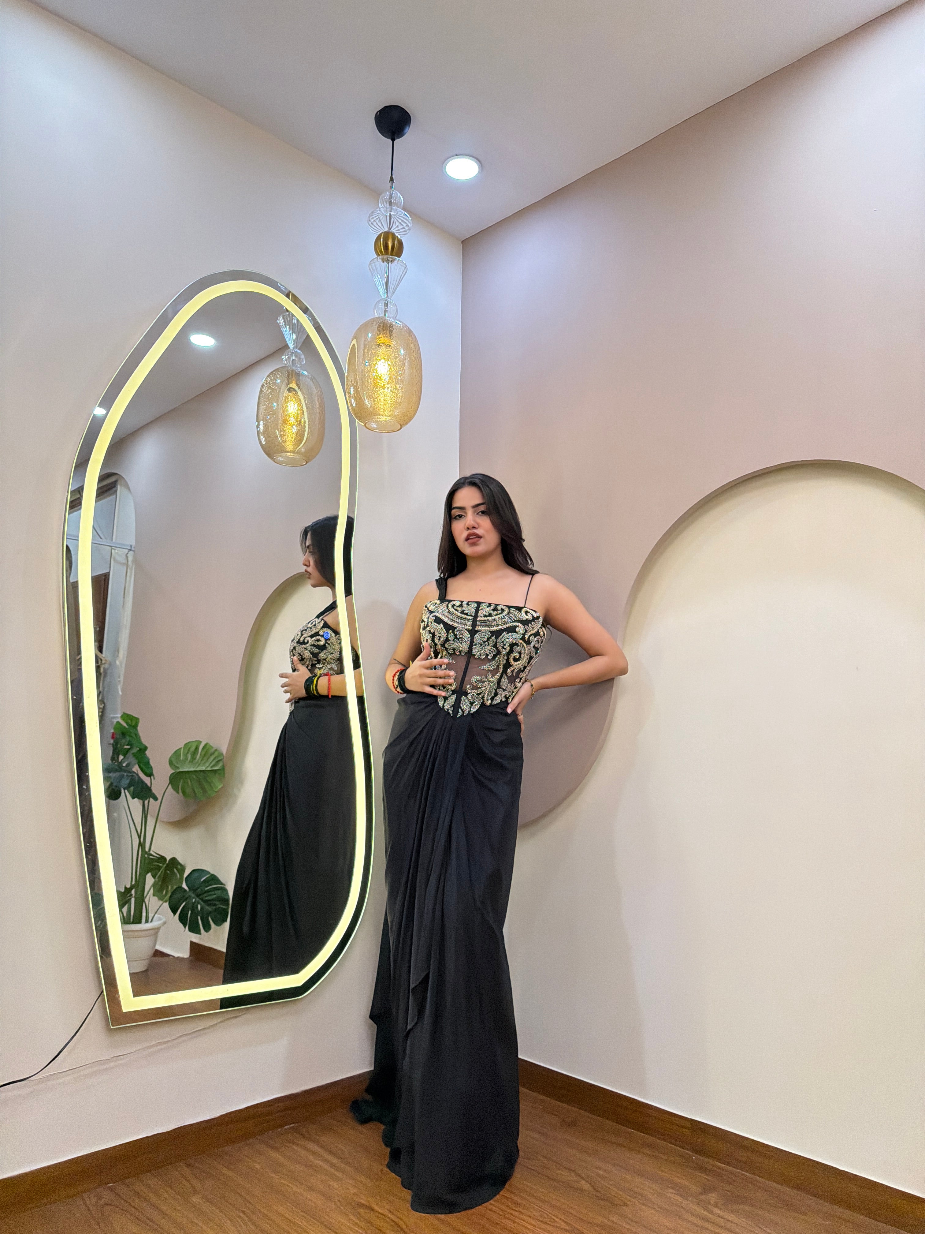 E202 INDO WESTERN DRAPE SAREE