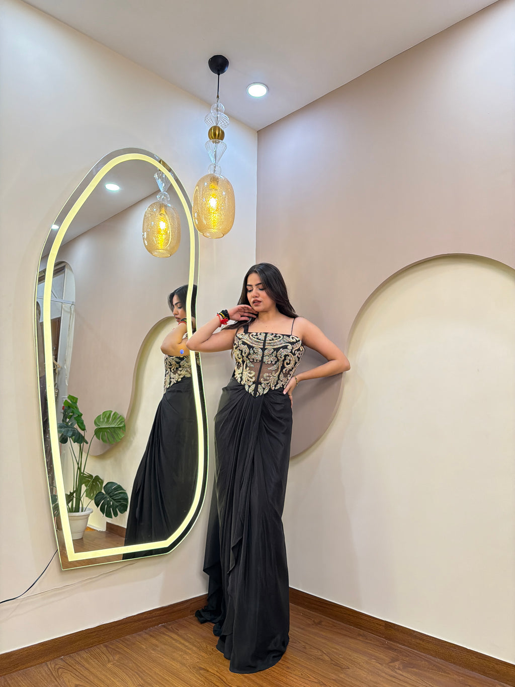 E202 INDO WESTERN DRAPE SAREE
