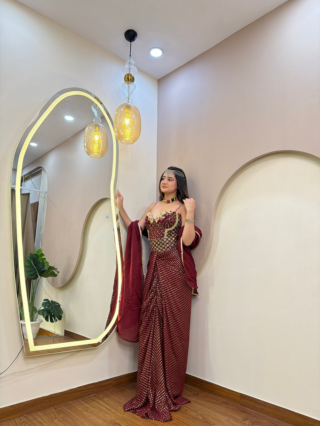 E361 INDO WESTERN DRAPE SAREE