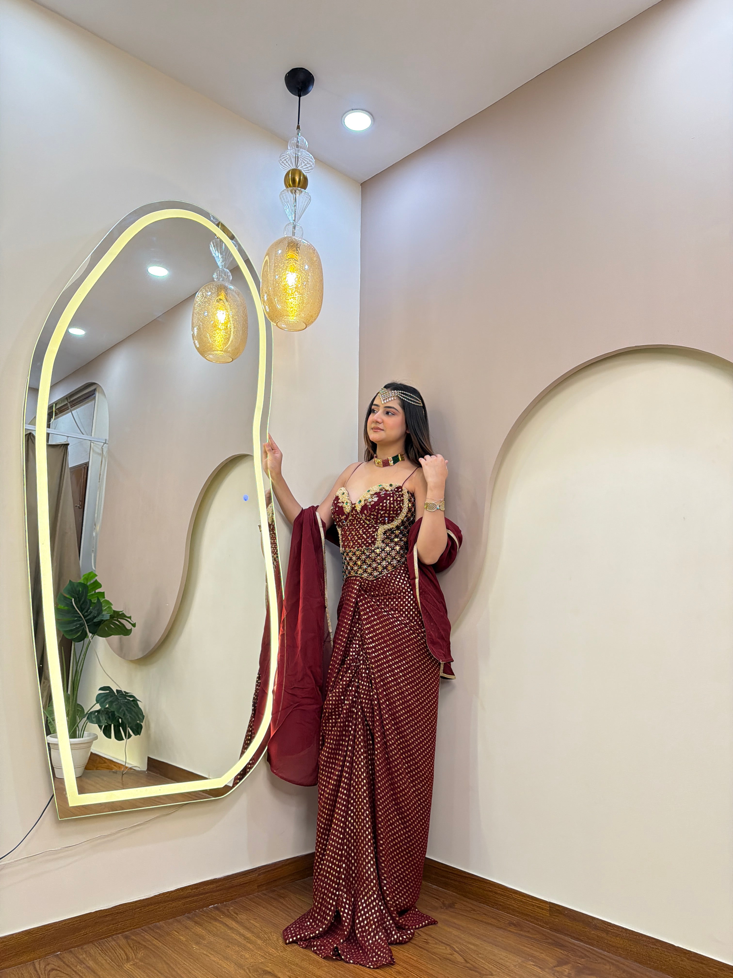 E361 INDO WESTERN DRAPE SAREE