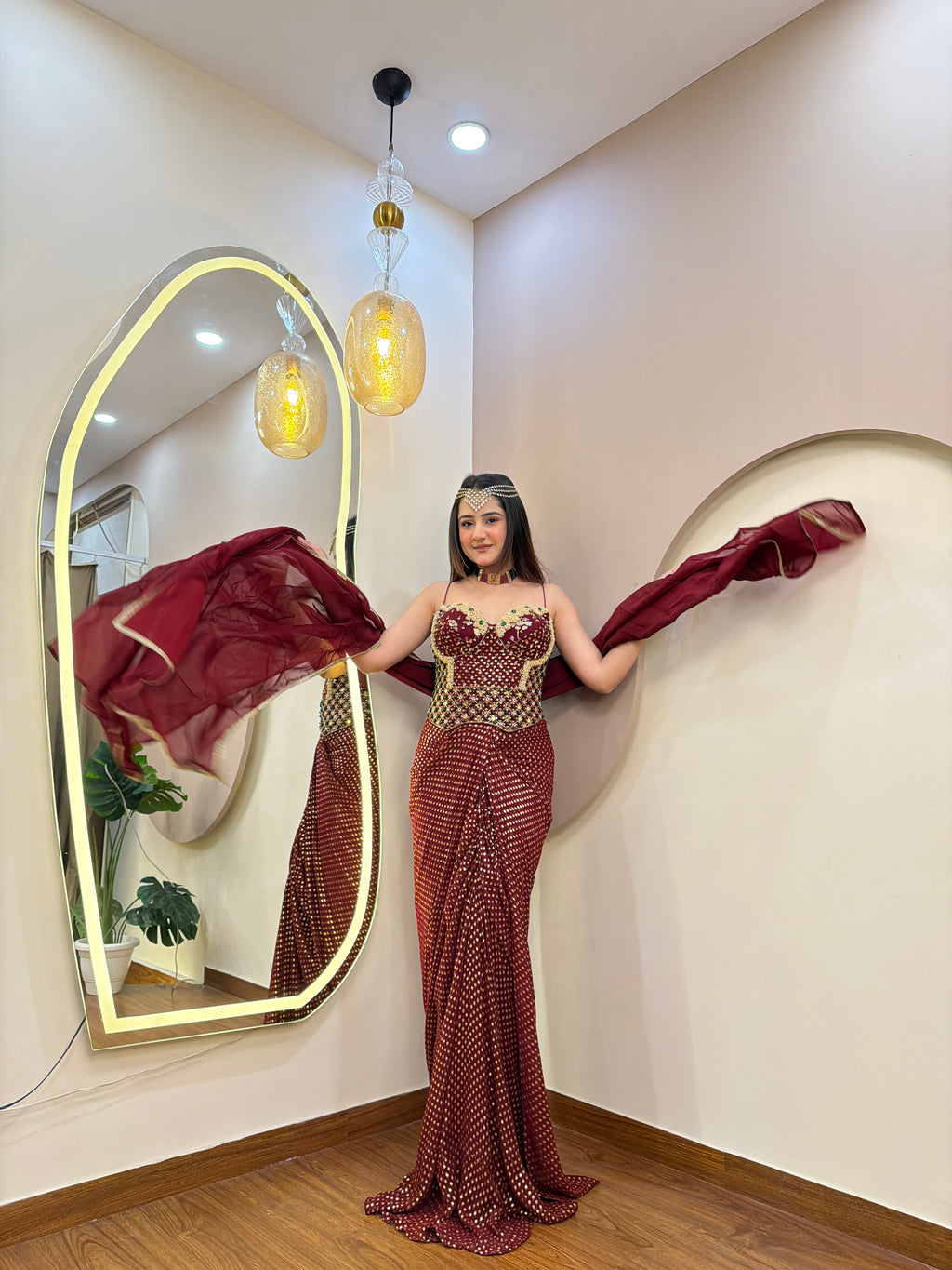 E361 INDO WESTERN DRAPE SAREE