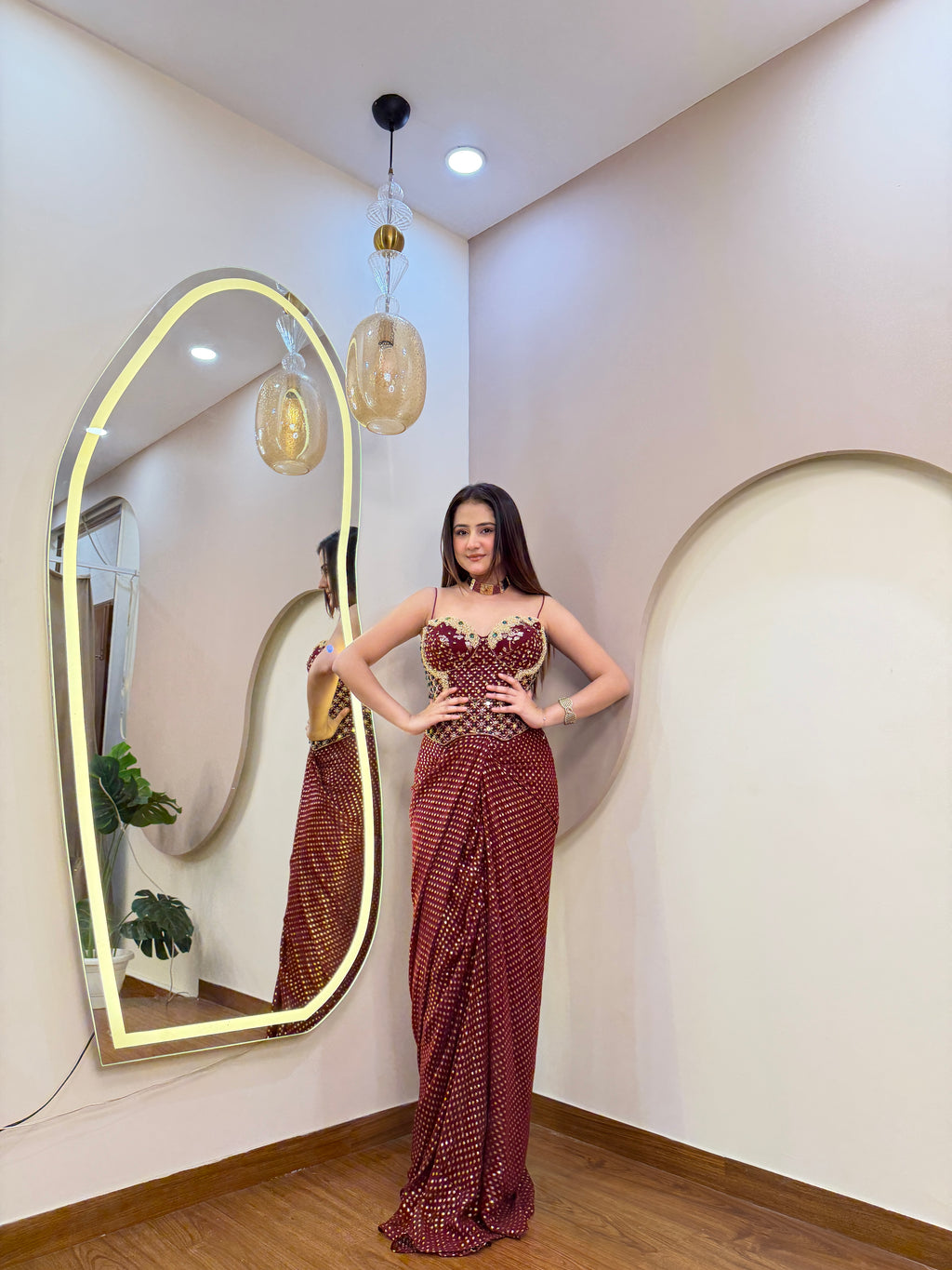 E361 INDO WESTERN DRAPE SAREE