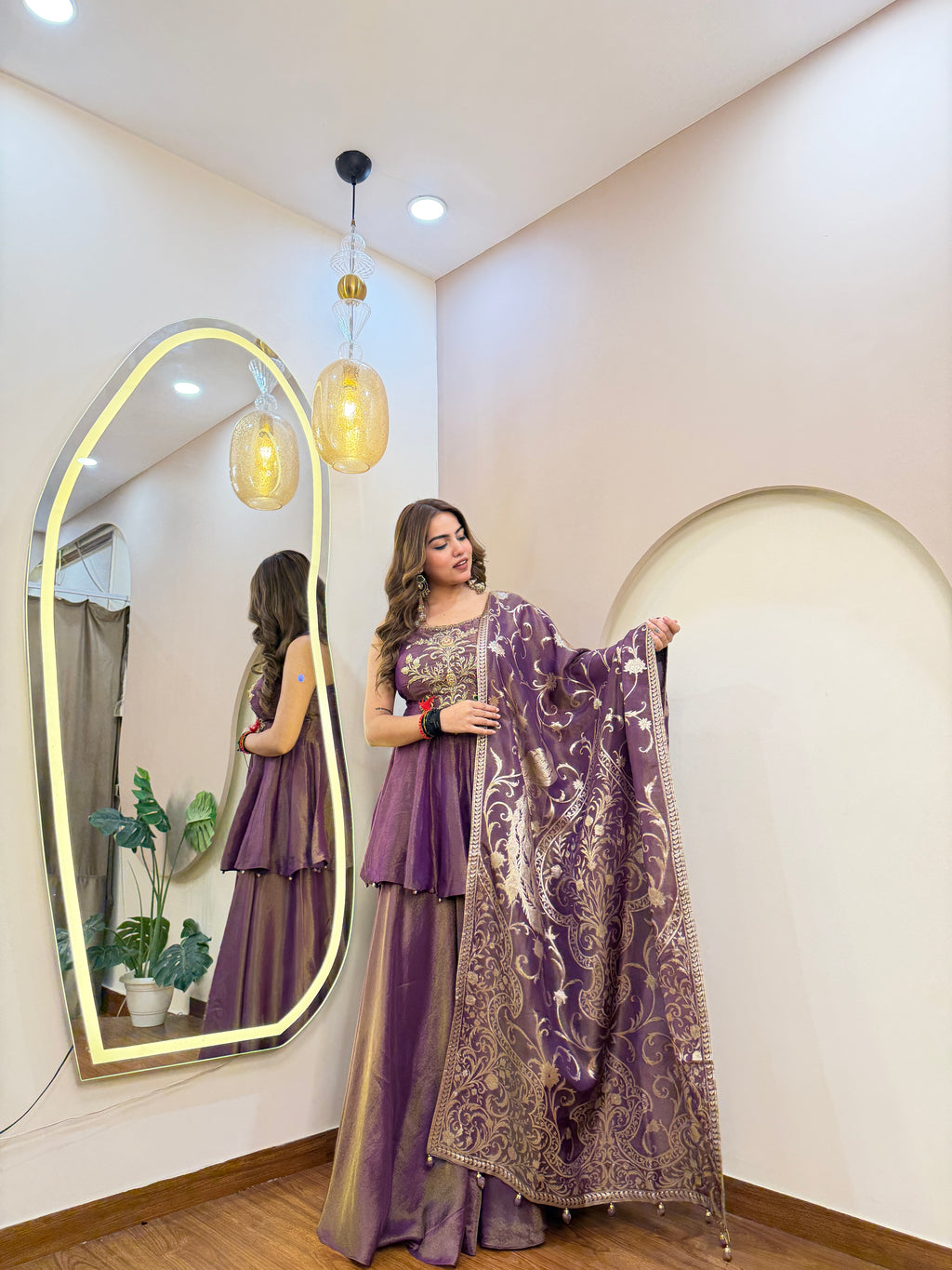 E322 3PC PEPLUM SHARARA SUIT