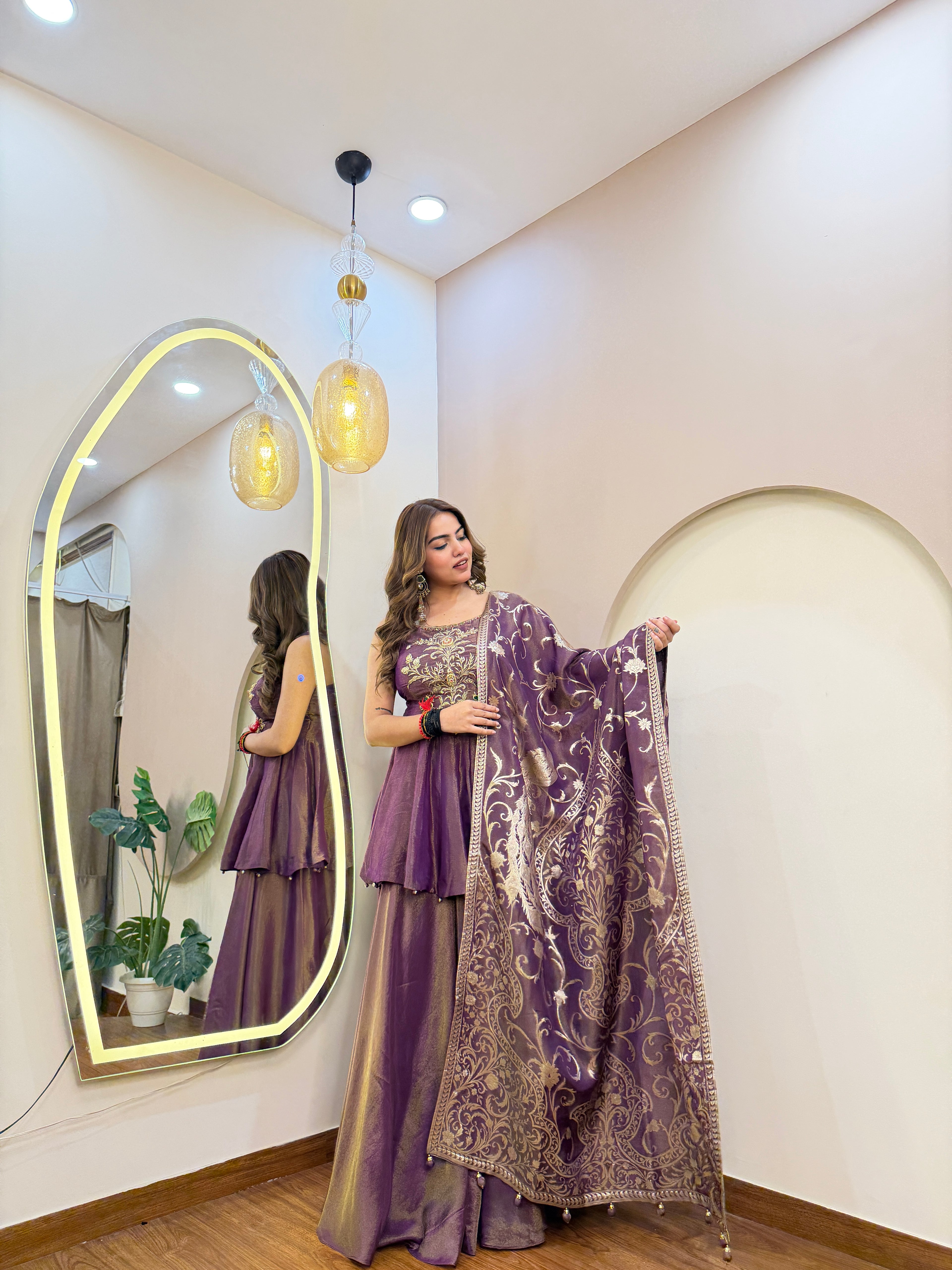 E322 3PC PEPLUM SHARARA SUIT