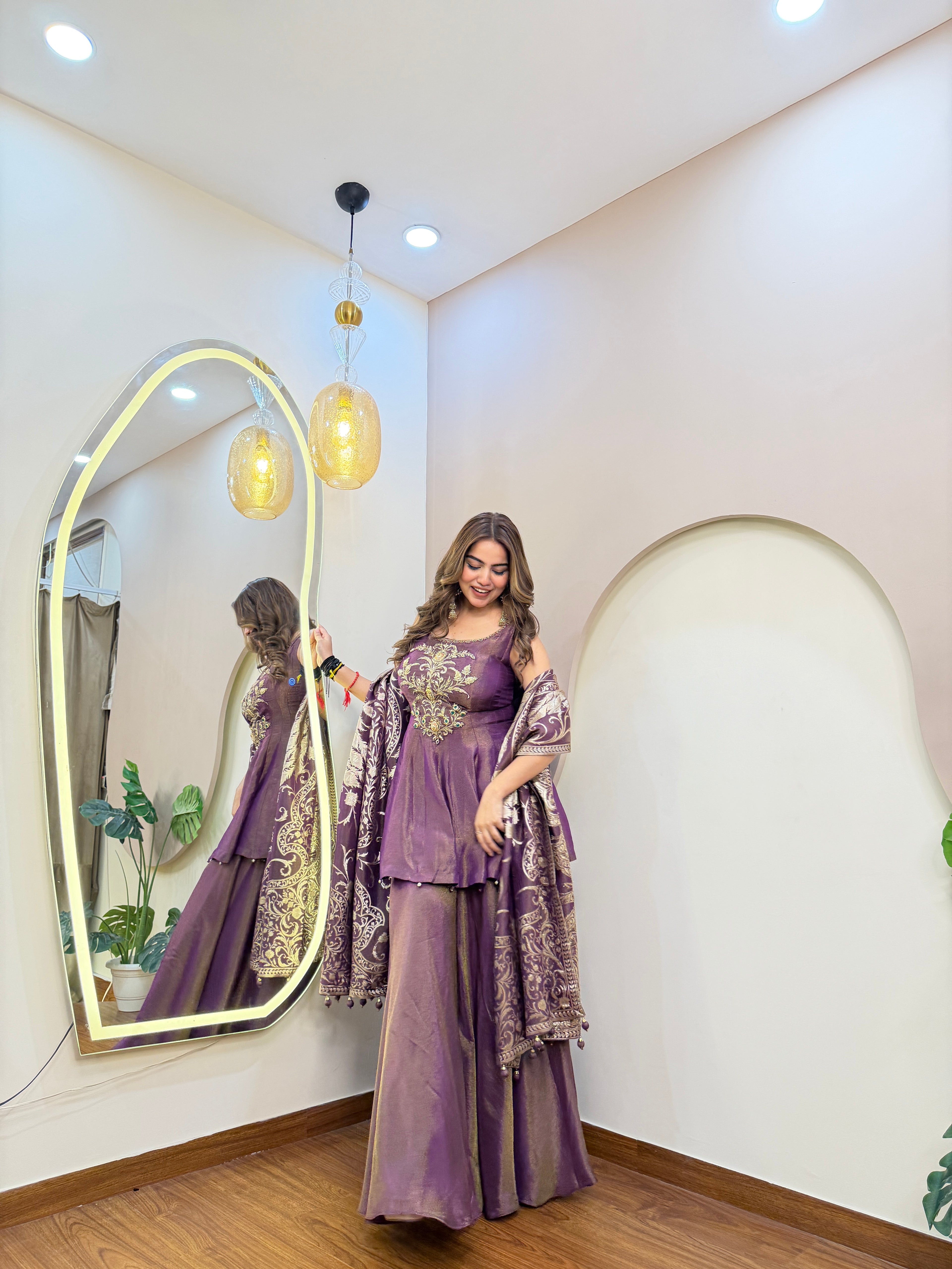 E322 3PC PEPLUM SHARARA SUIT