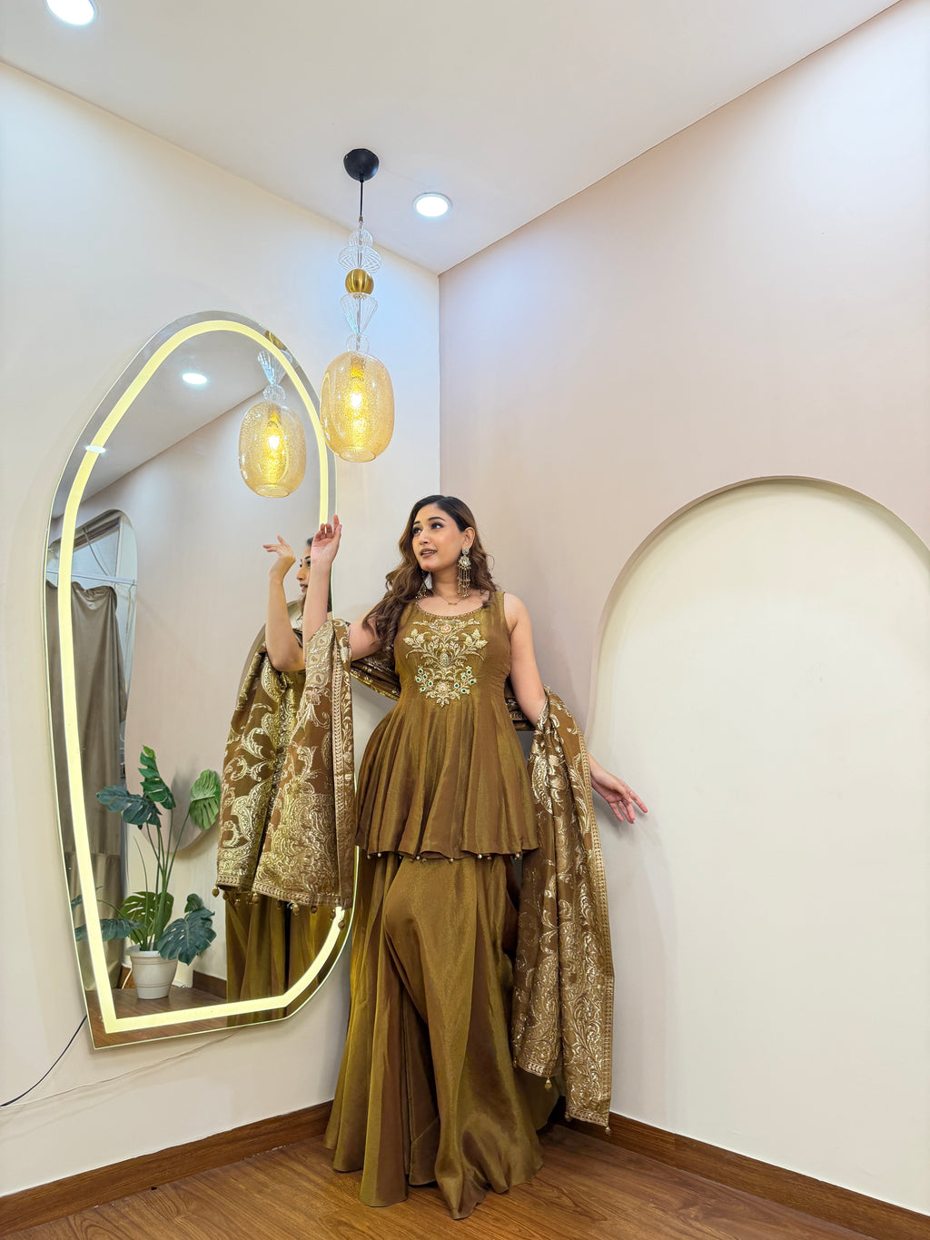 E322 3PC PEPLUM SHARARA SUIT