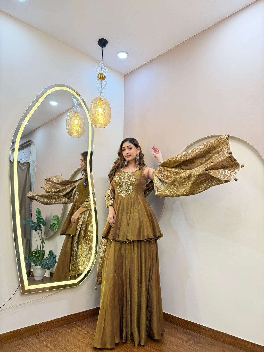 E322 3PC PEPLUM SHARARA SUIT