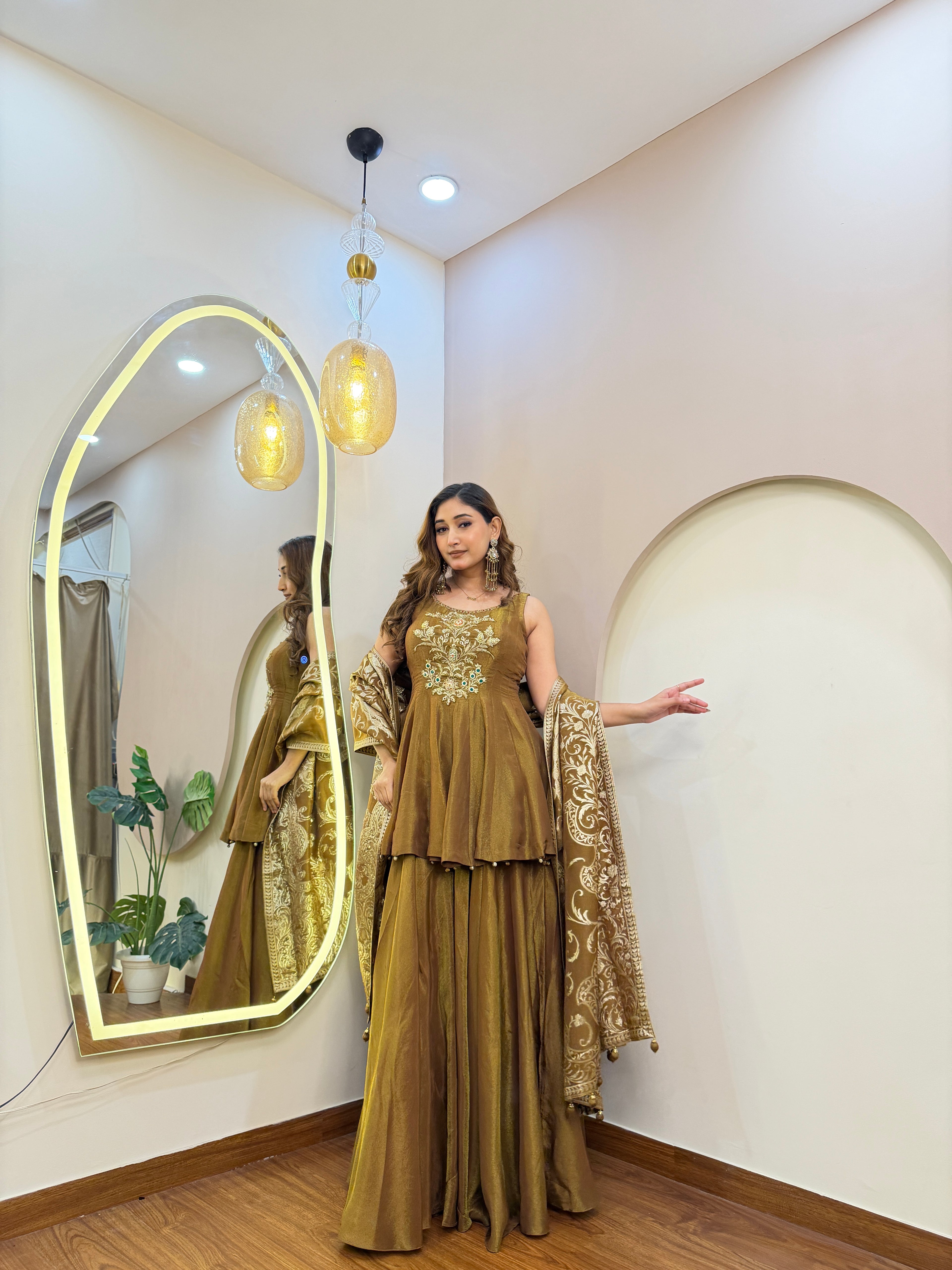 E322 3PC PEPLUM SHARARA SUIT