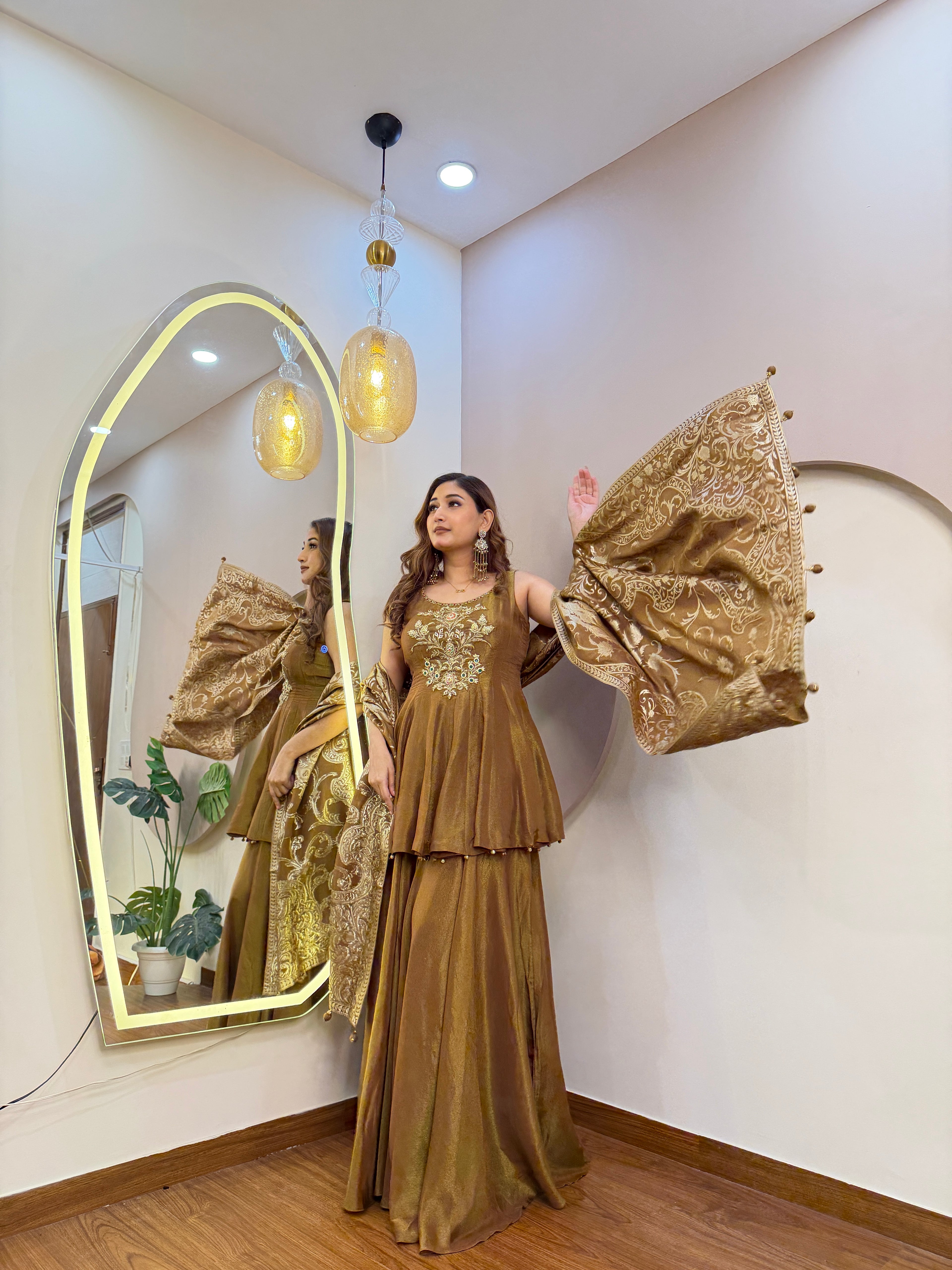 E322 3PC PEPLUM SHARARA SUIT