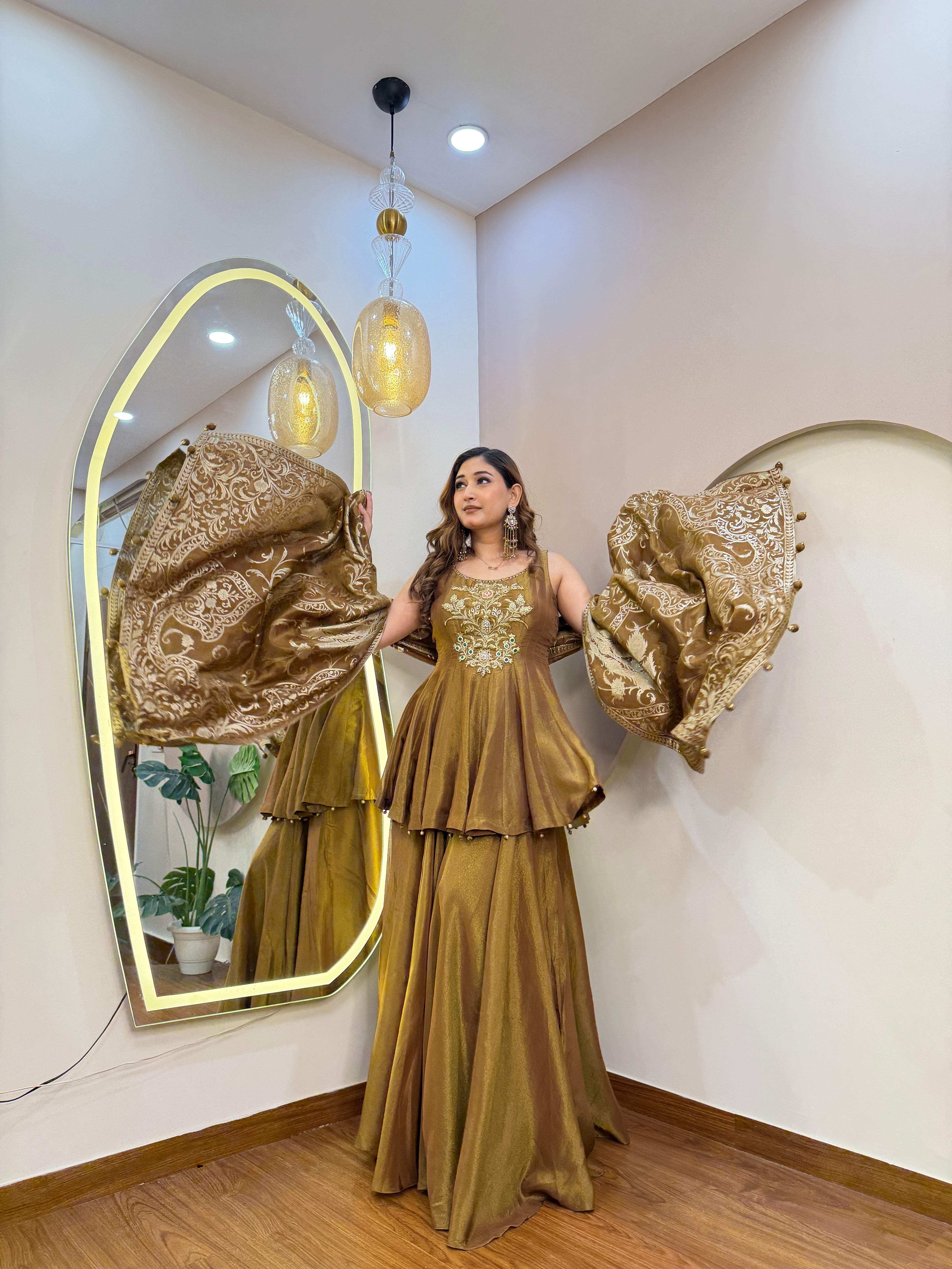 E322 3PC PEPLUM SHARARA SUIT