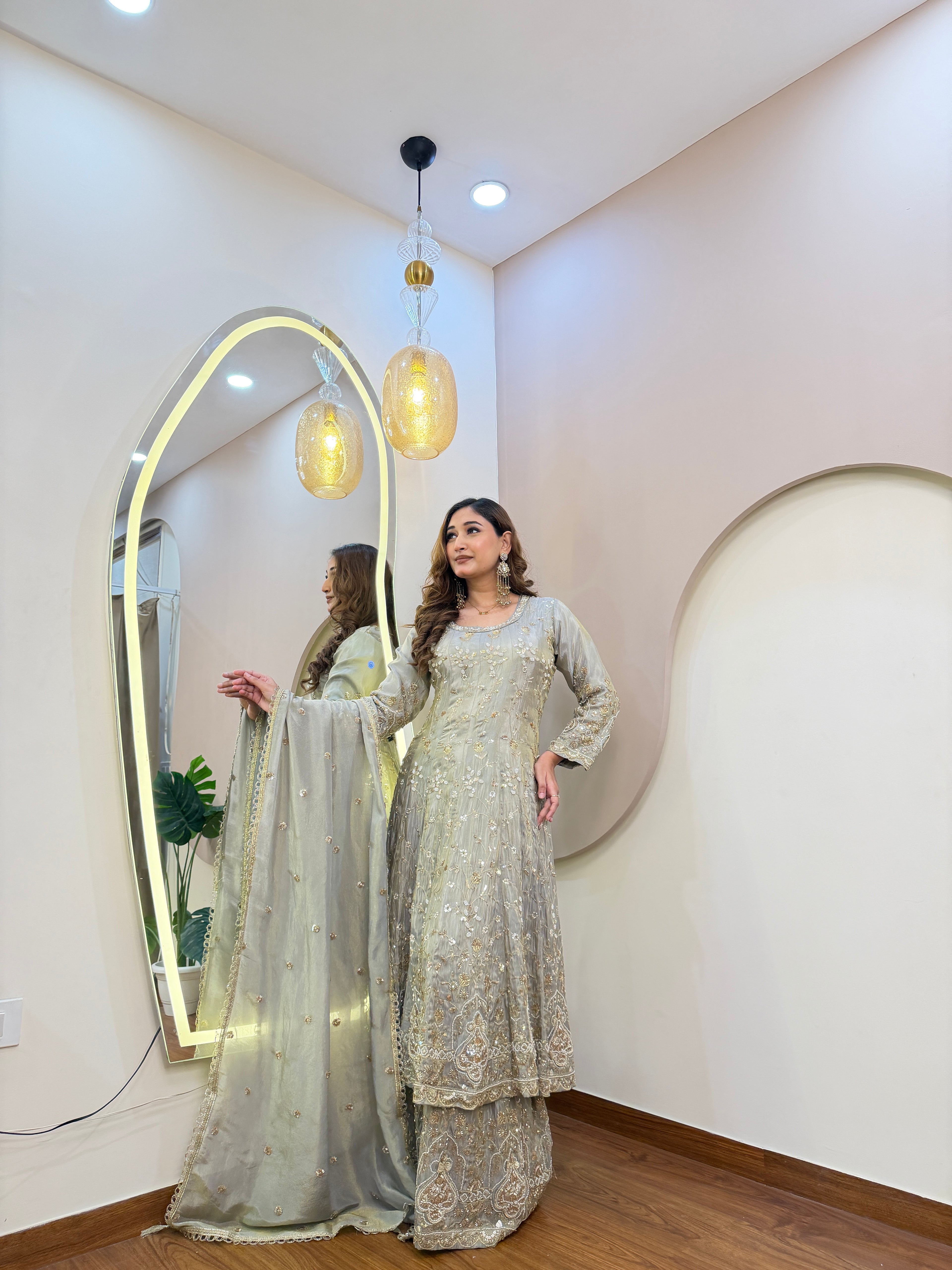 E332 3PC ANARKALI WITH PLAZO