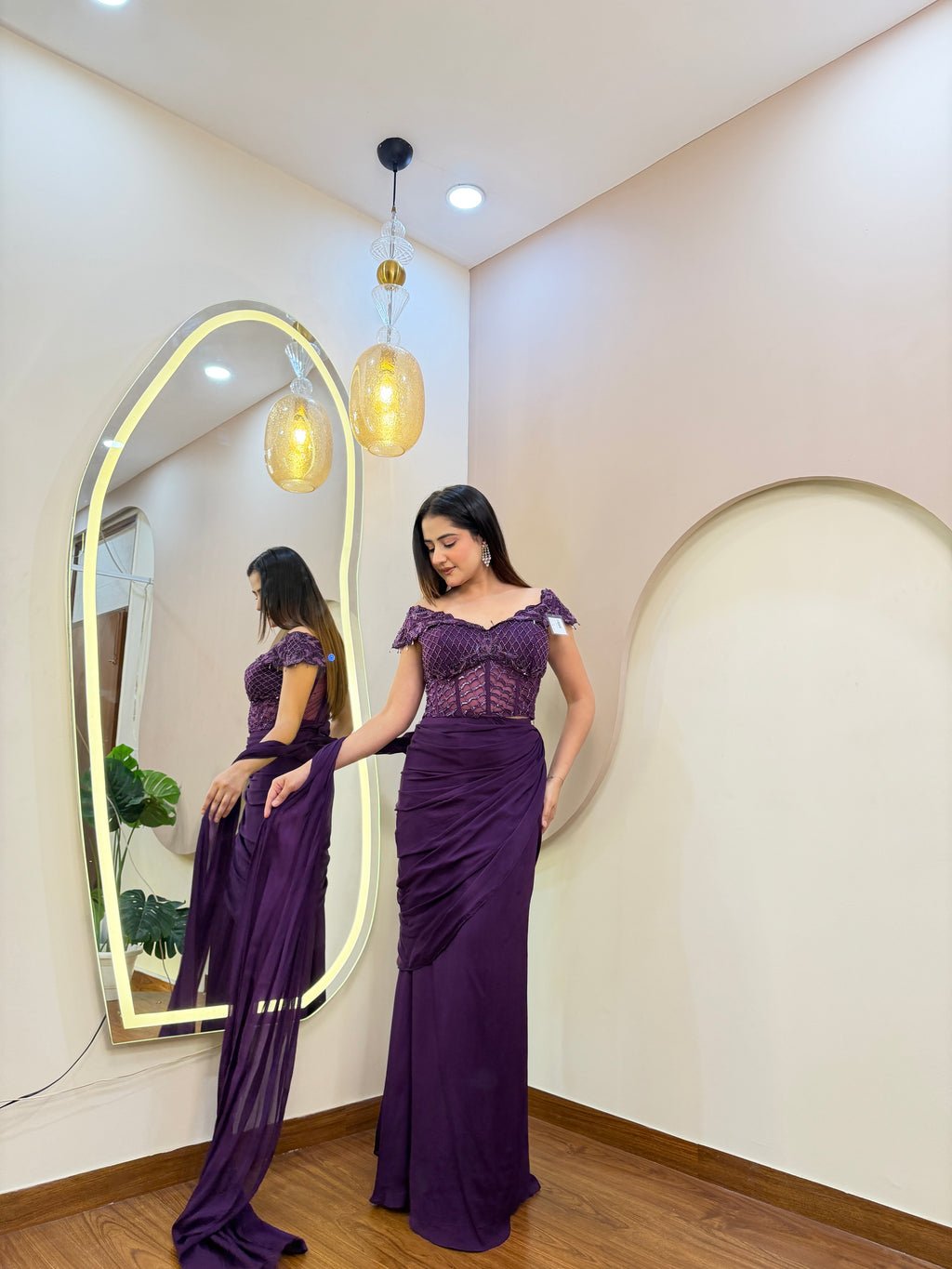 E206 INDO WESTERN DRAPE SAREE