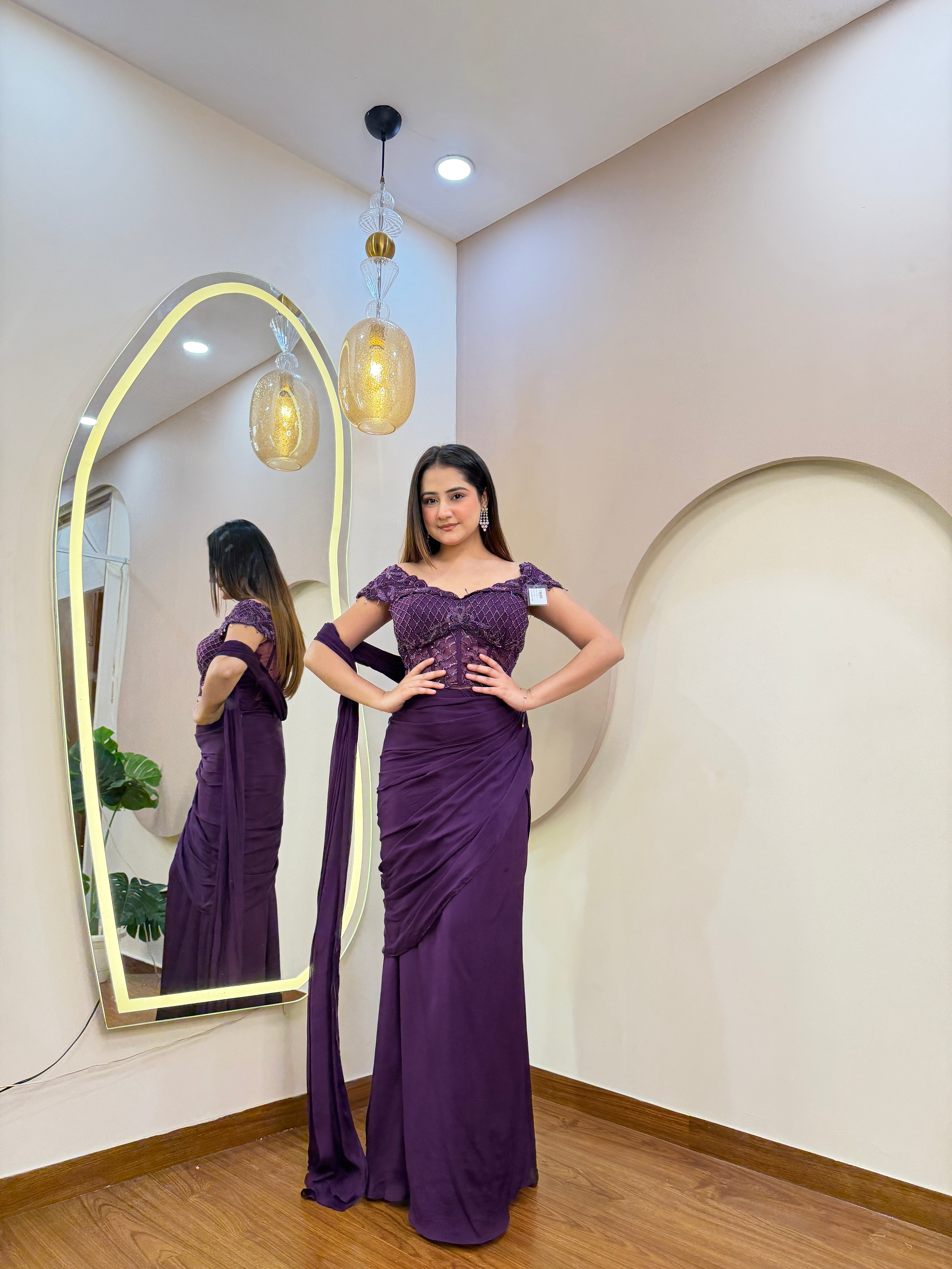E206 INDO WESTERN DRAPE SAREE