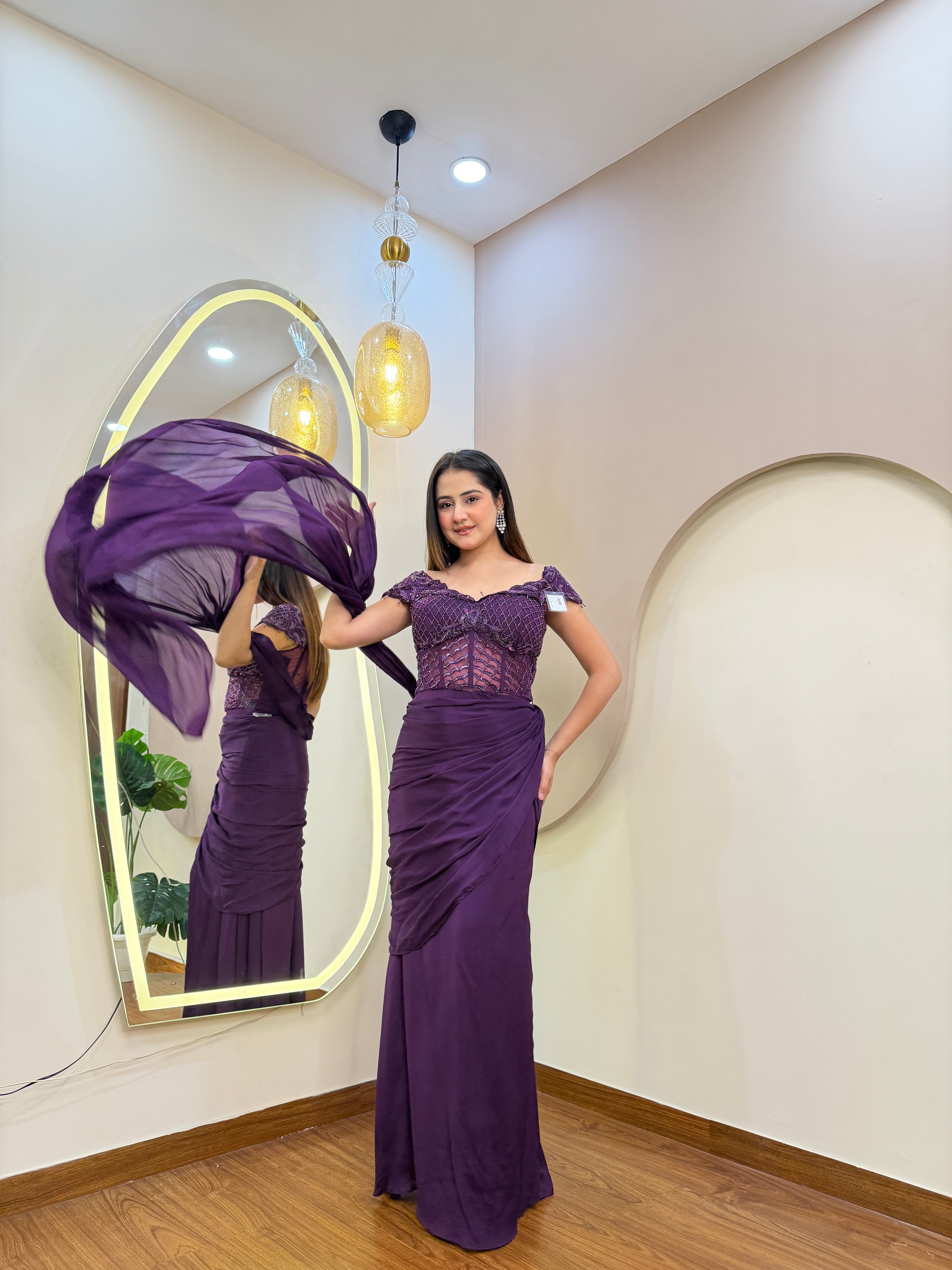 E206 INDO WESTERN DRAPE SAREE