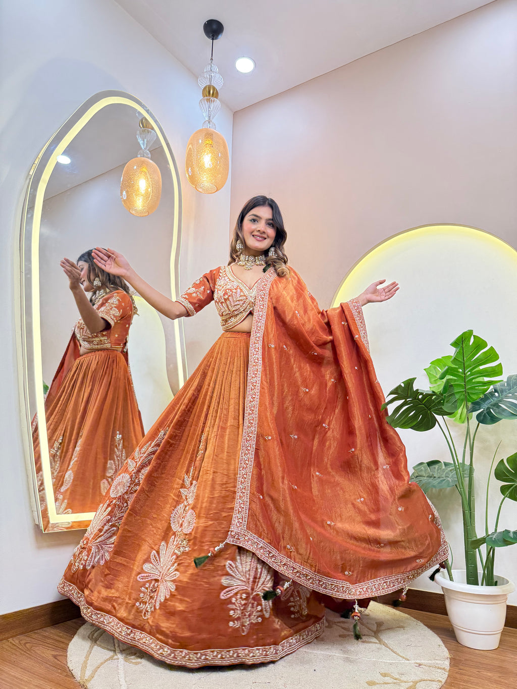 C690 ORANGE COLOUR LEHNGA CHOLI