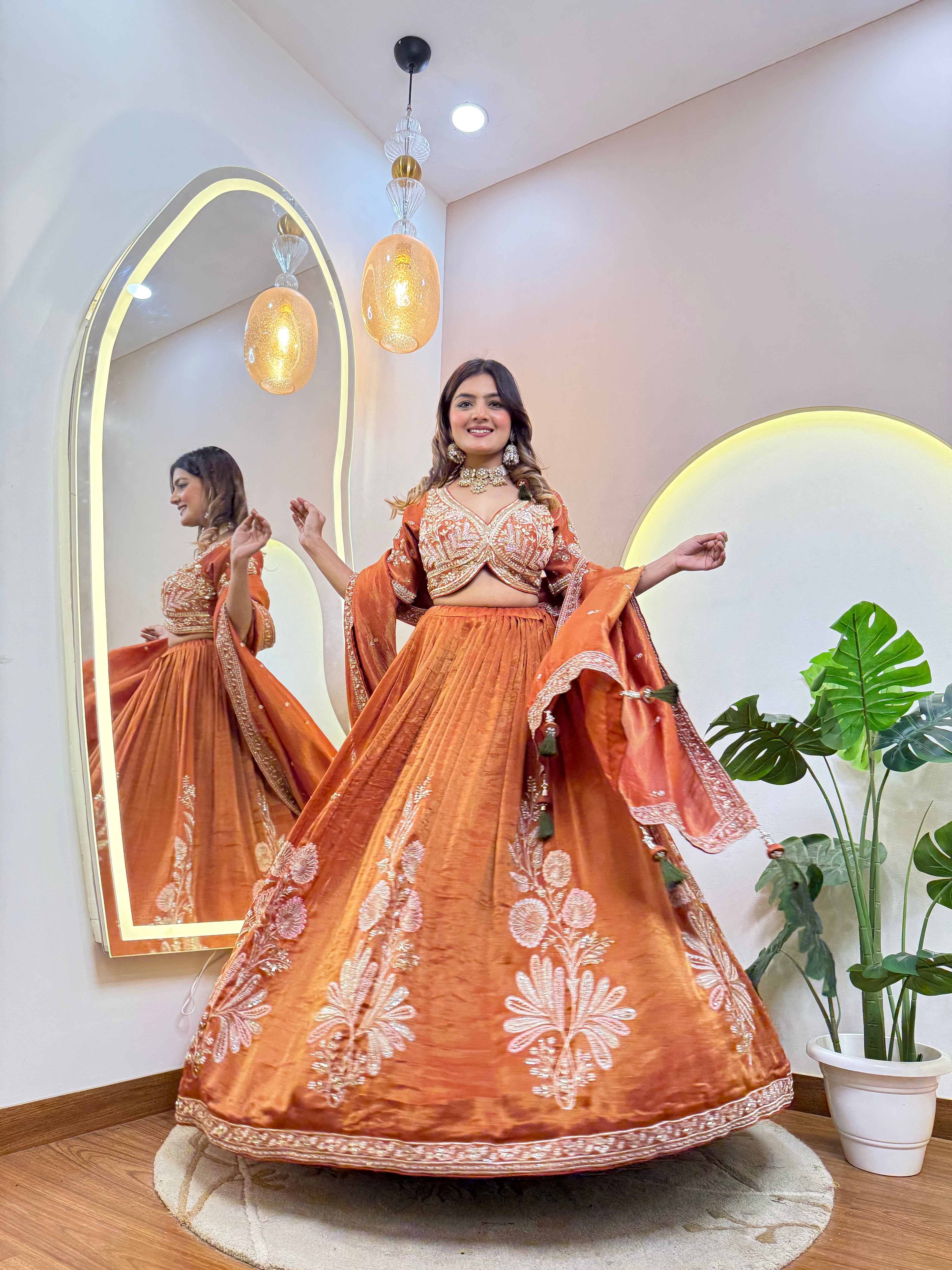 C690 ORANGE COLOUR LEHNGA CHOLI