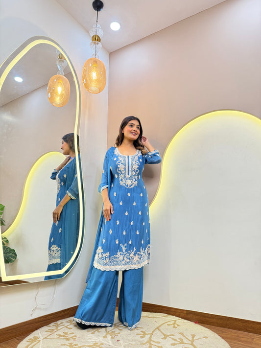 SHARARA STYLE OUTFIT SUIT WHITE EMBROIDERY