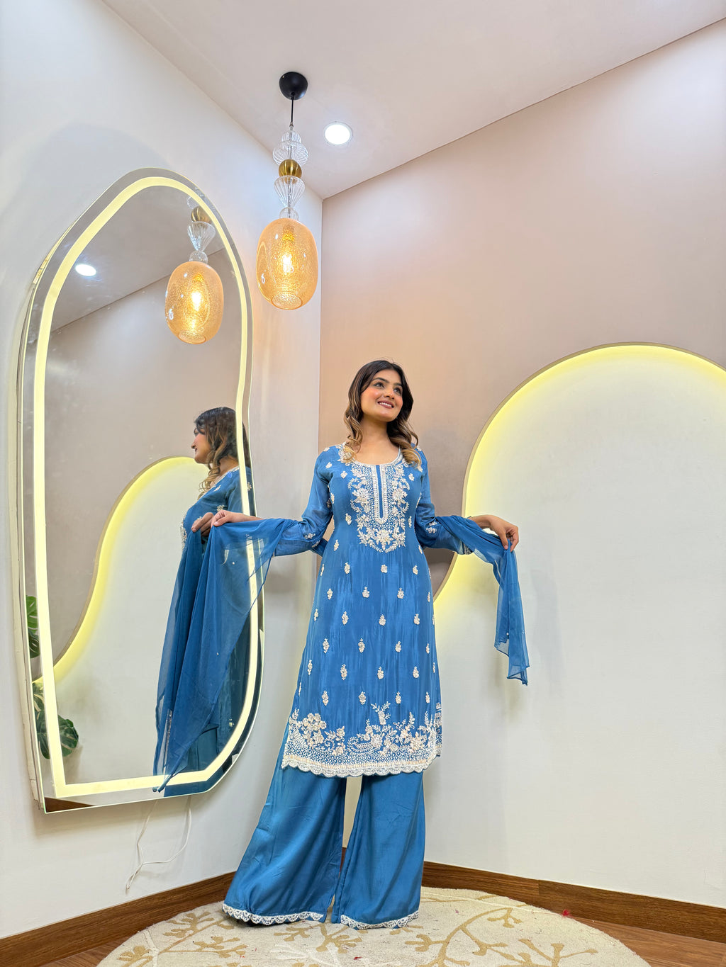 Ck787 SHARARA STYLE OUTFIT SUIT WHITE EMBROIDERY
