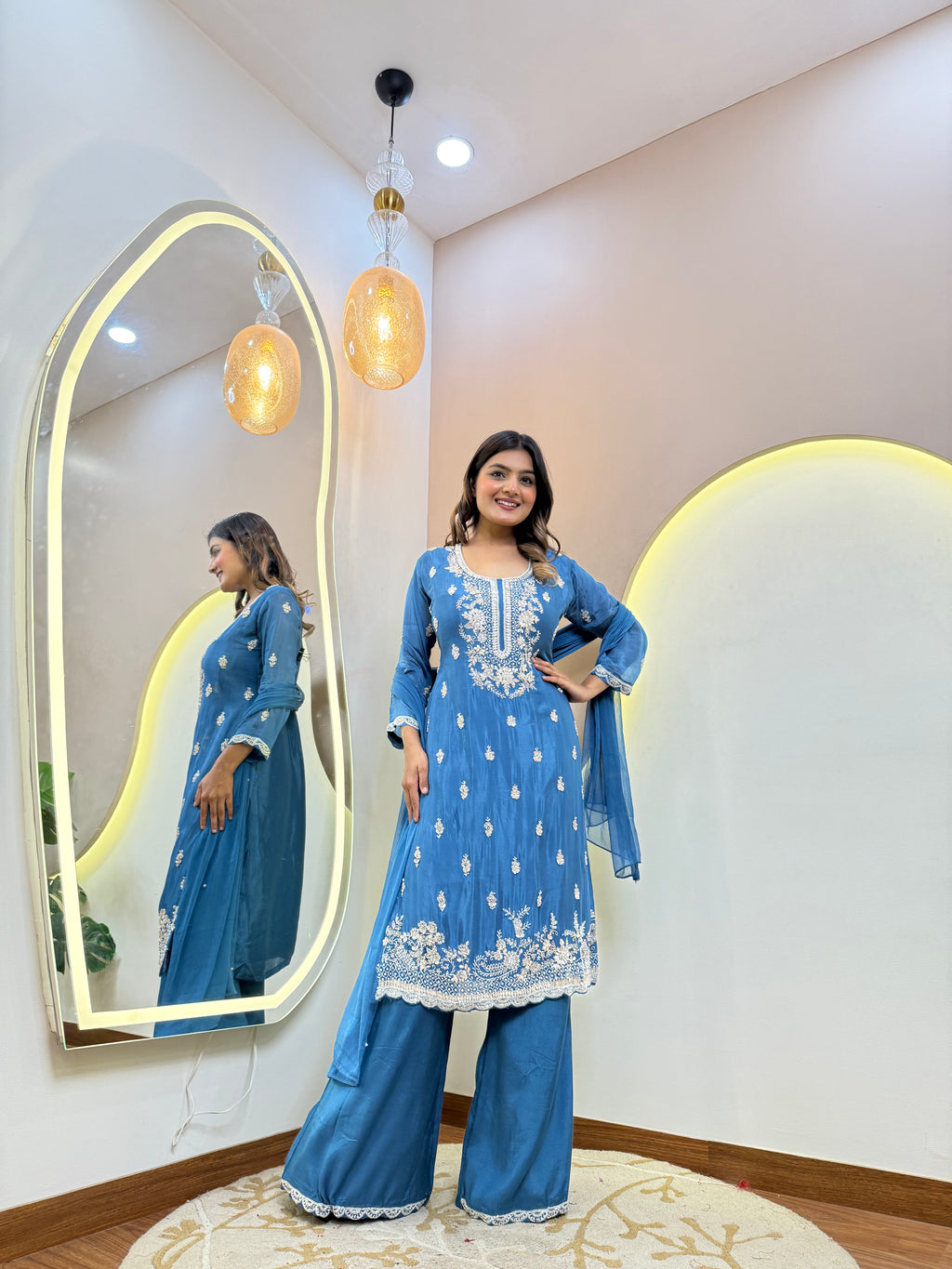 Ck787 SHARARA STYLE OUTFIT SUIT WHITE EMBROIDERY