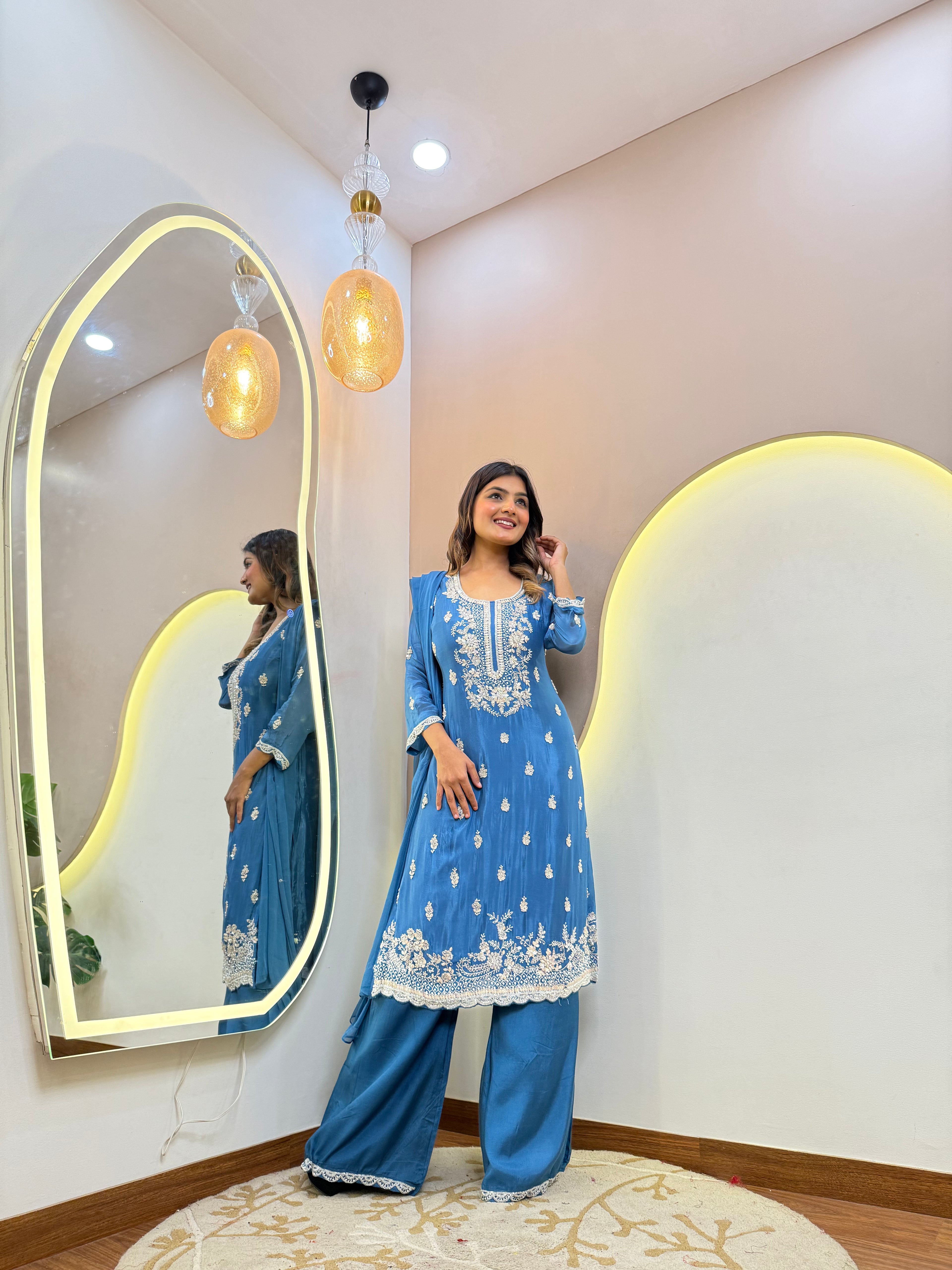 Ck787 SHARARA STYLE OUTFIT SUIT WHITE EMBROIDERY