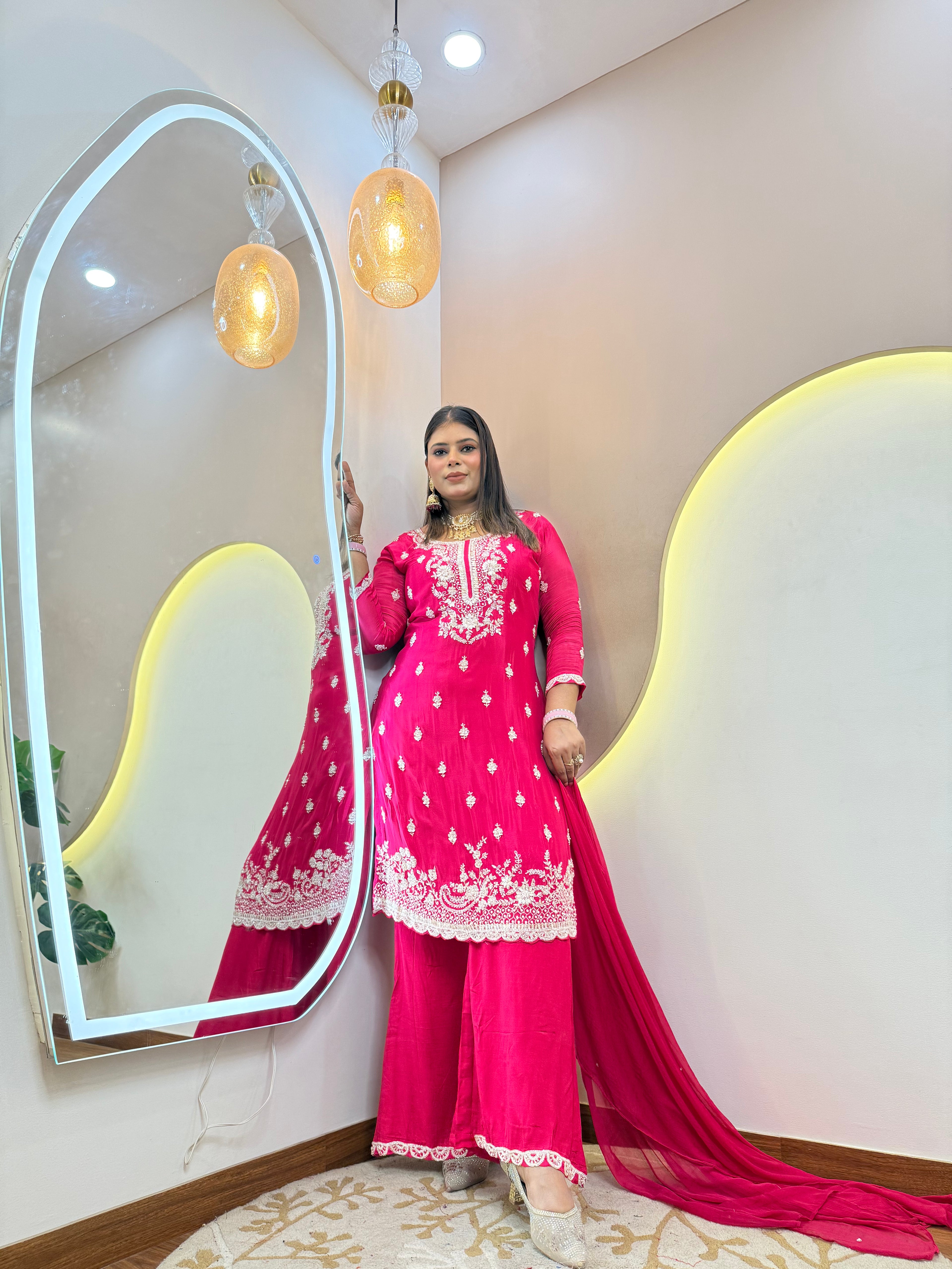 Ck787 SHARARA STYLE OUTFIT SUIT WHITE EMBROIDERY