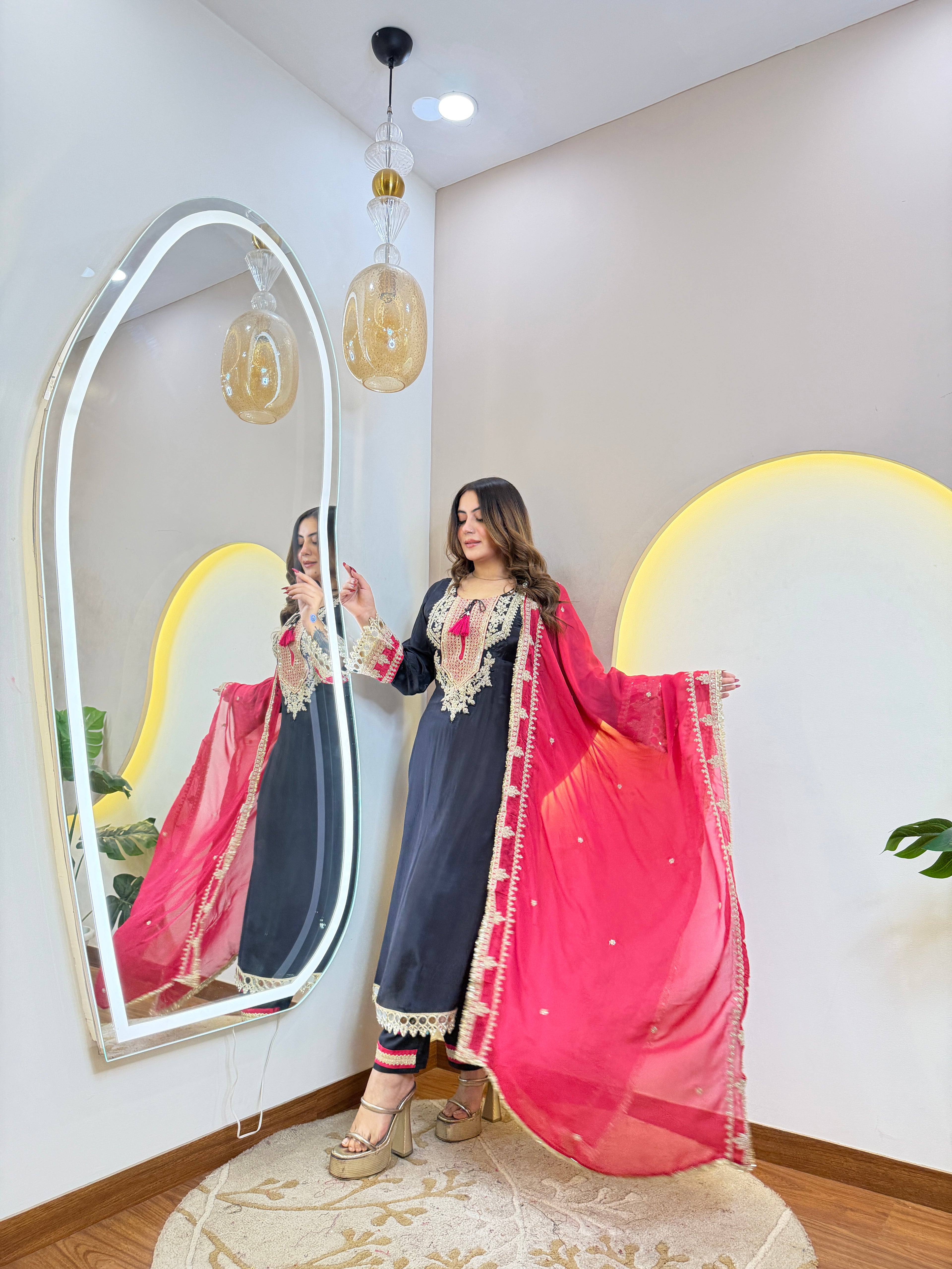 C564 PURE CREPE HANDWORK  PARTY WEAR SUIT