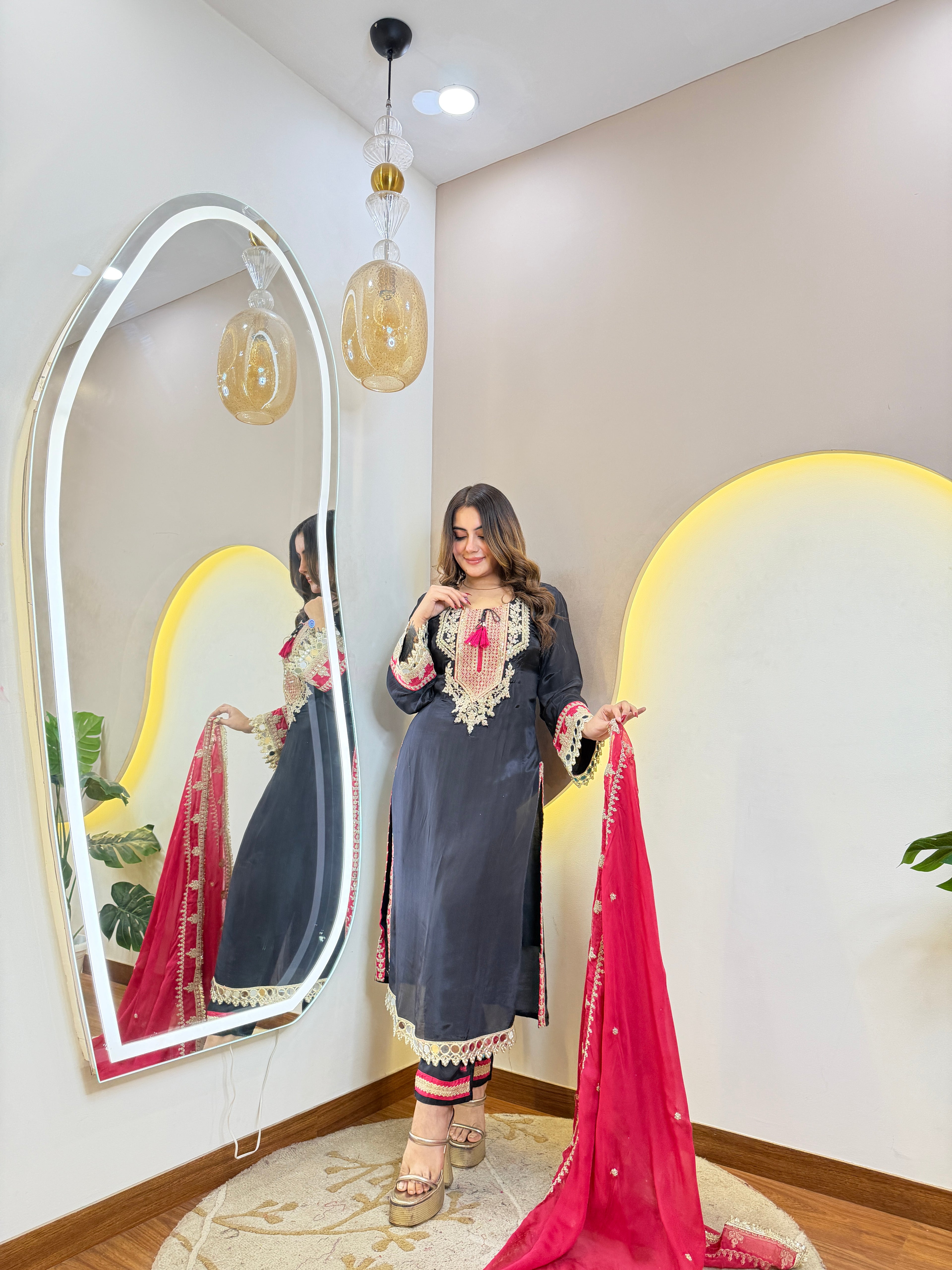 C564 PURE CREPE HANDWORK  PARTY WEAR SUIT