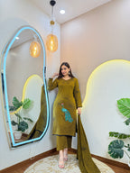 MEHNDI COLOUR OUTFIT WOOLEN 3pc SET