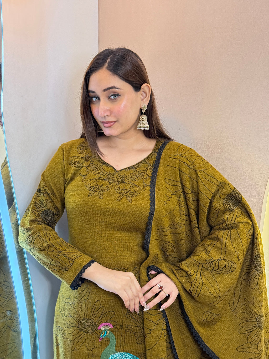 MEHNDI COLOUR OUTFIT WOOLEN 3pc SET