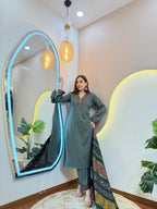 OLIVE GREEN OUTFIT WOOLEN 3pc SET