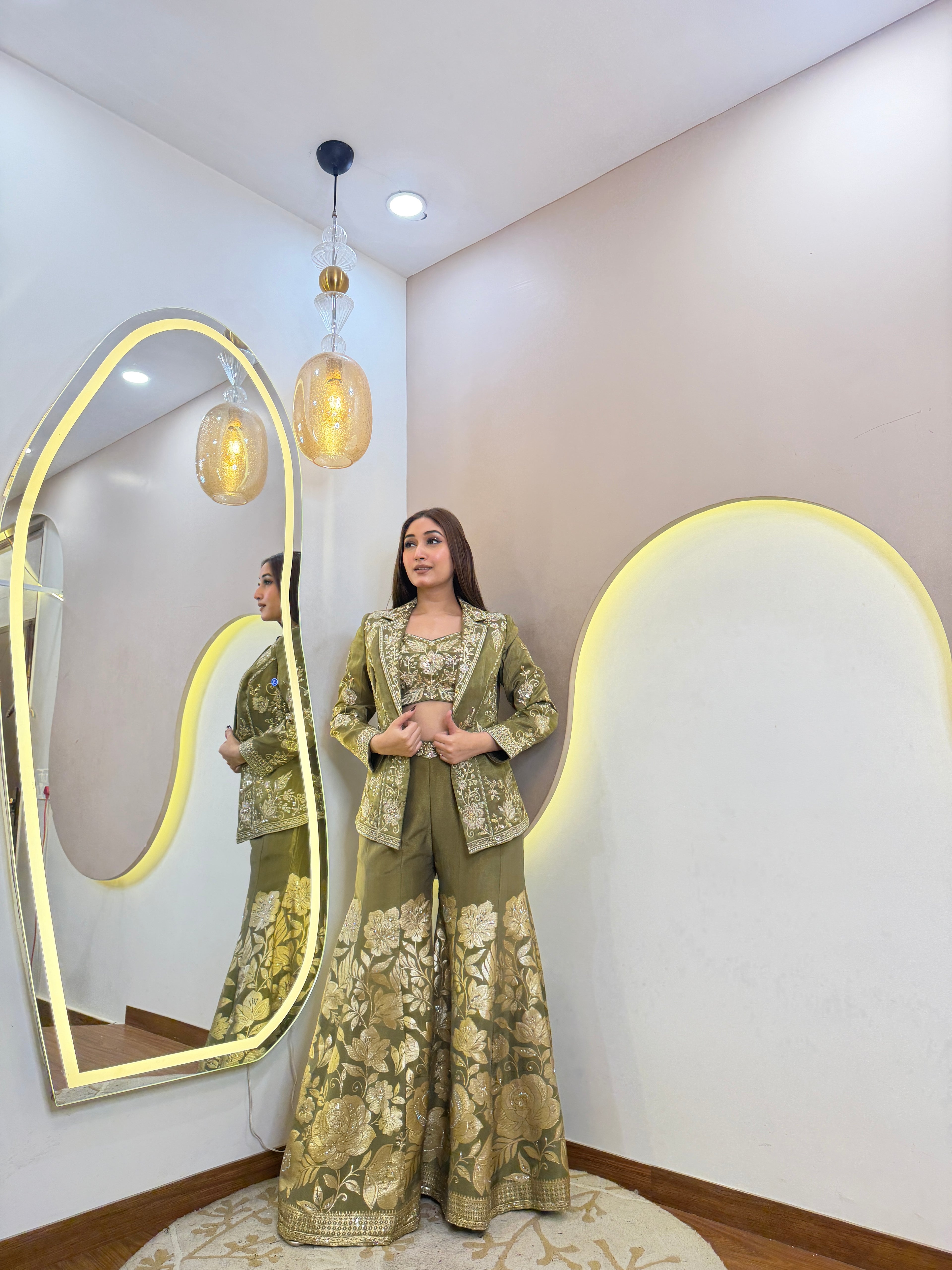 D736  SHARARA STYLE " CORD SET WID JECKET