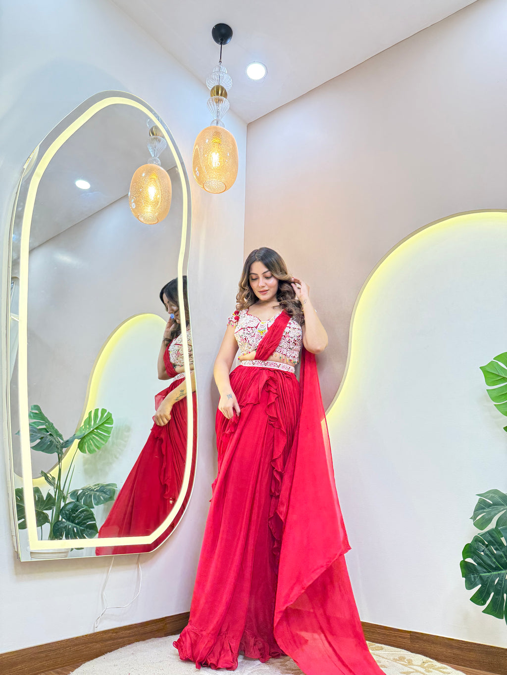 "RED PINK OUTFIT  " DRAPE SAREE