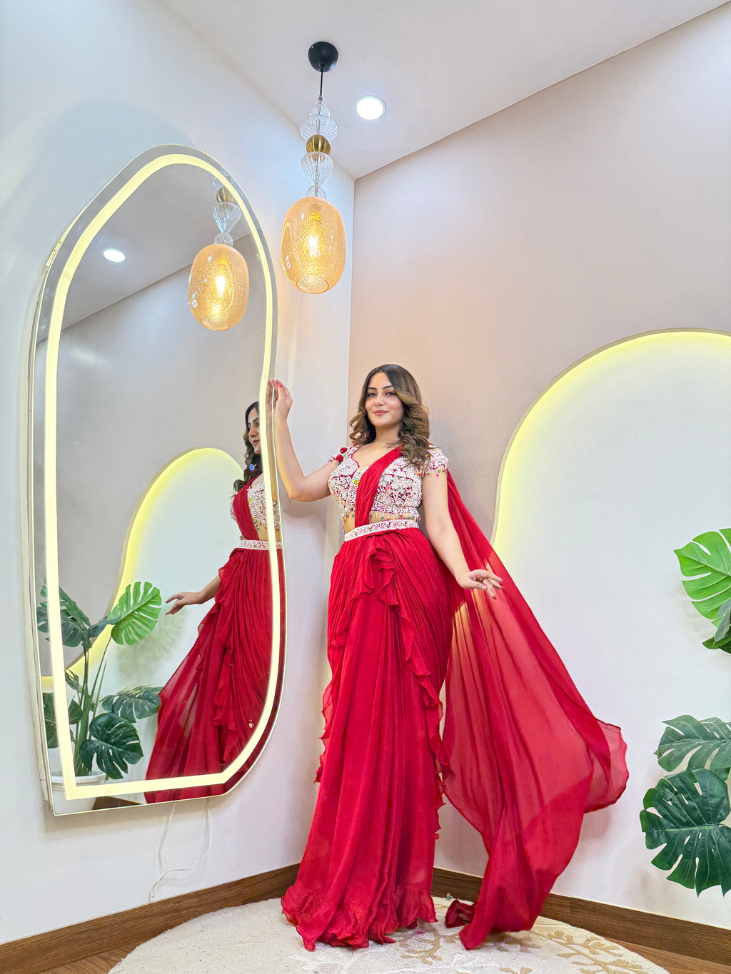 "RED PINK OUTFIT  " DRAPE SAREE