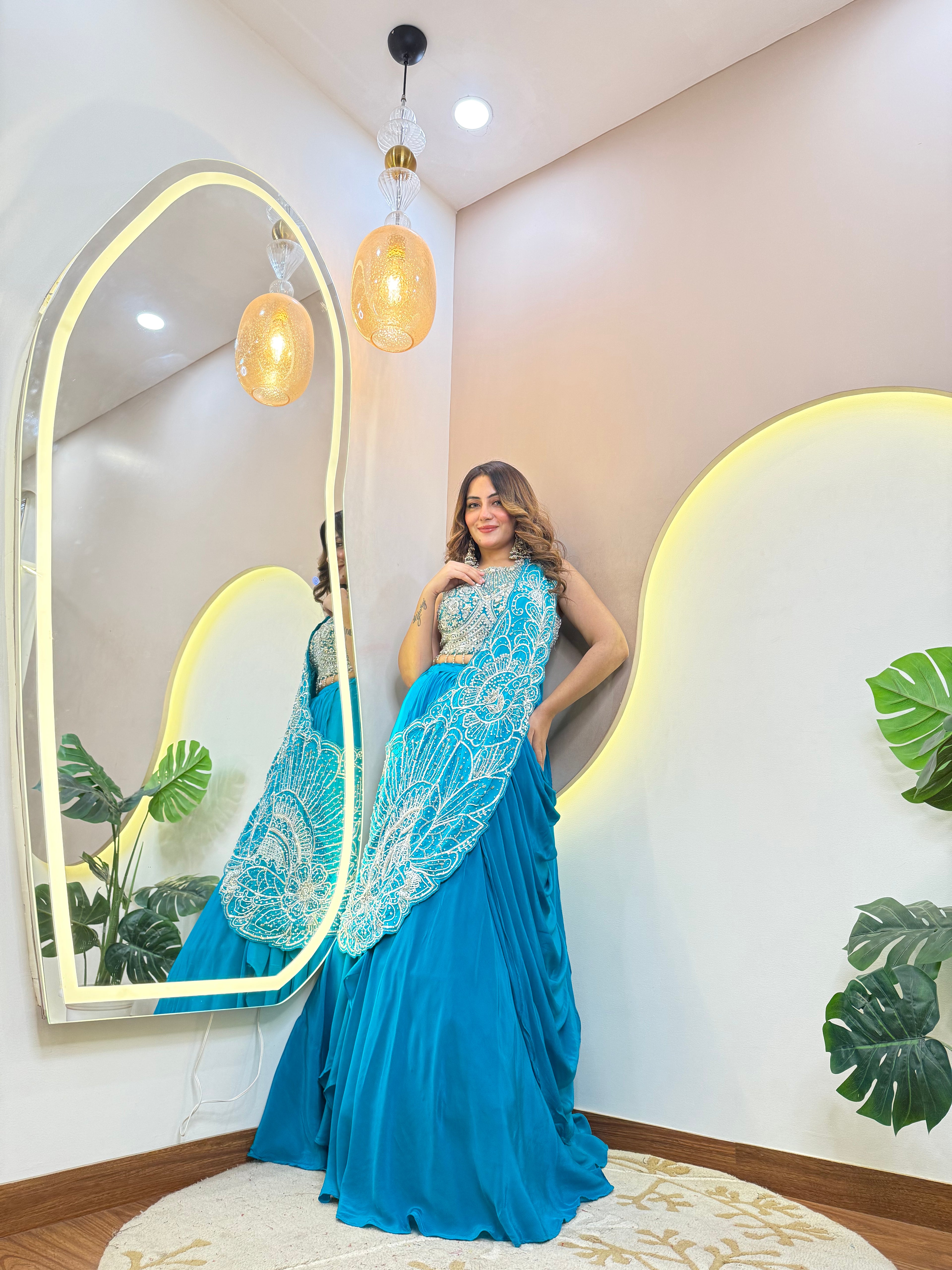 "FLOWER PRINT OUTFIT  " DRAPE SAREE