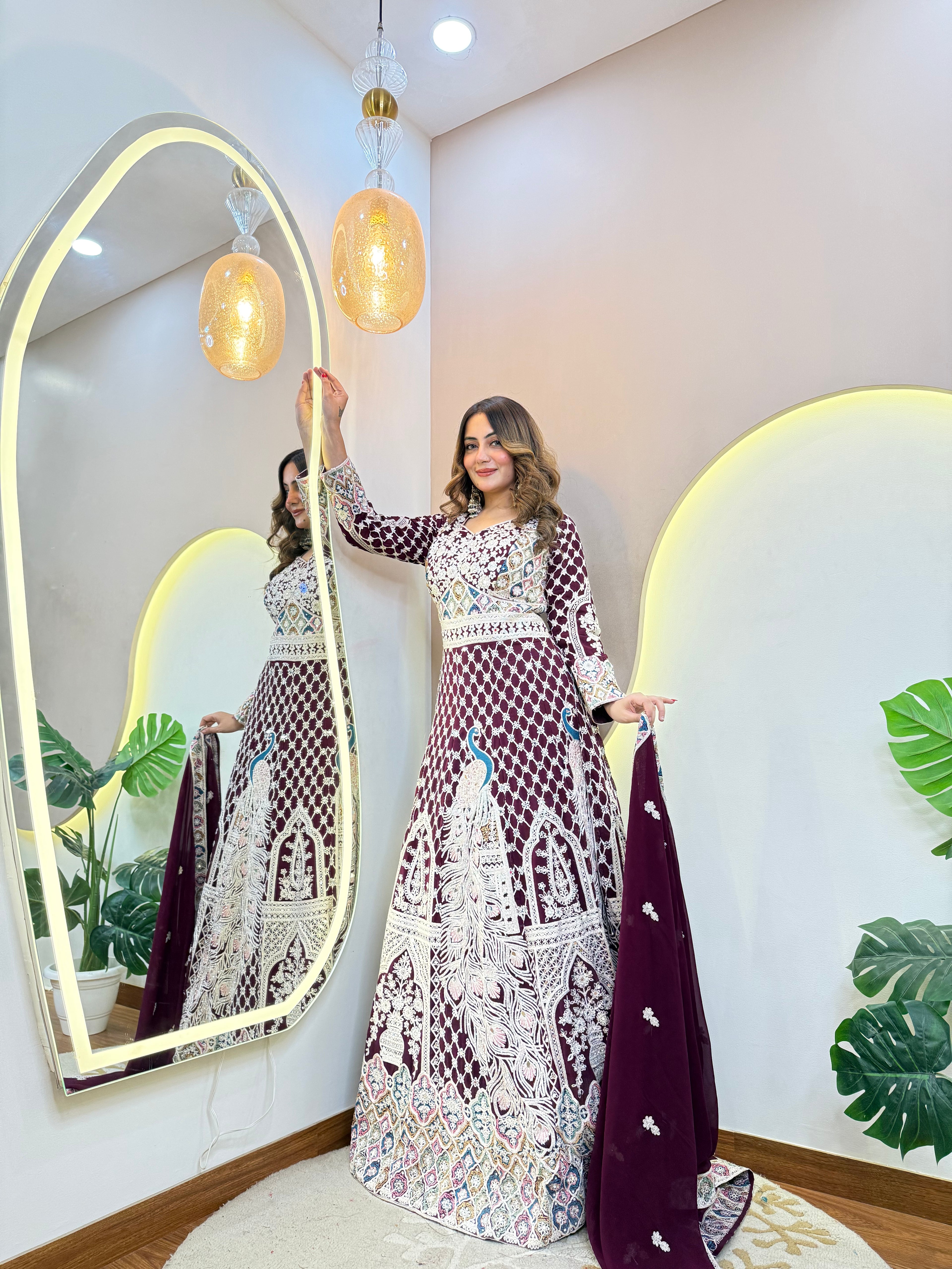 PEACOCK DESIGN EMBROIDERY OUTFIT GOWN