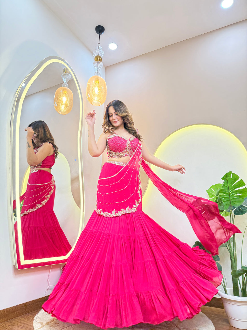 PINK OUTFIT  DRAPE SAREE