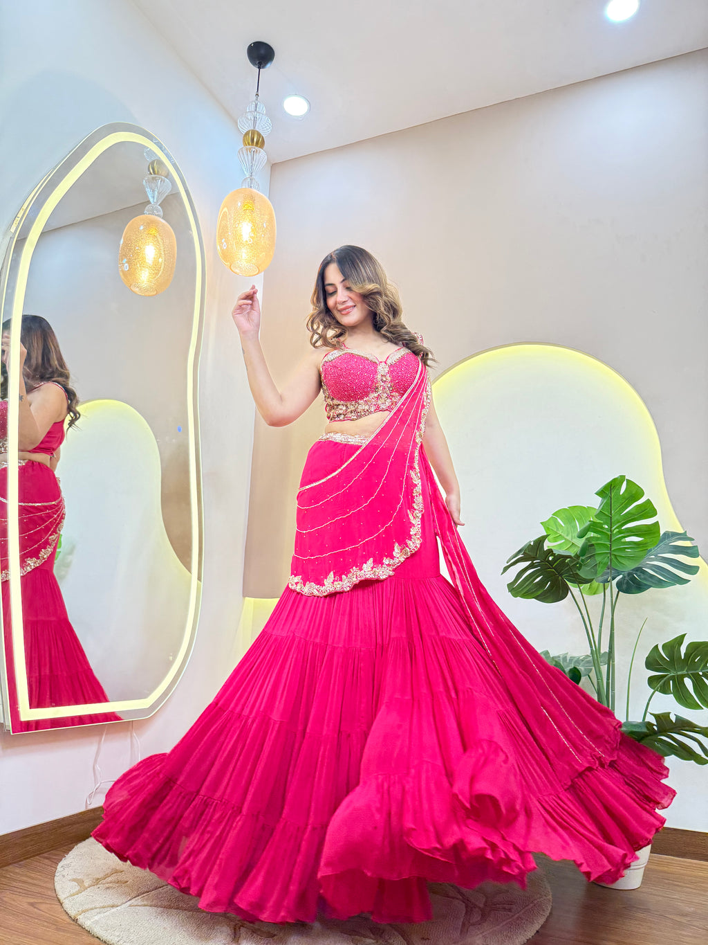 PINK OUTFIT  DRAPE SAREE