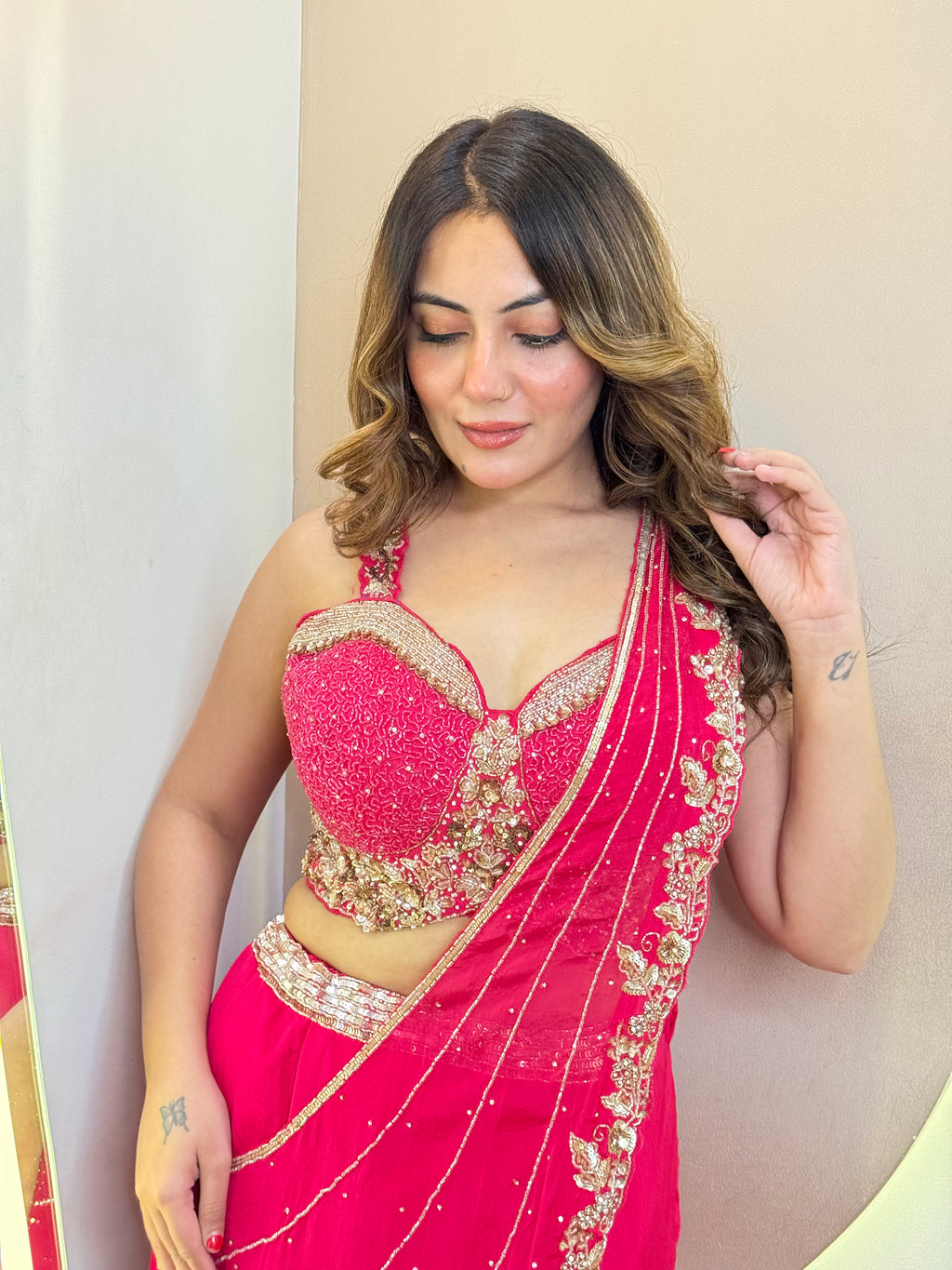 PINK OUTFIT  DRAPE SAREE