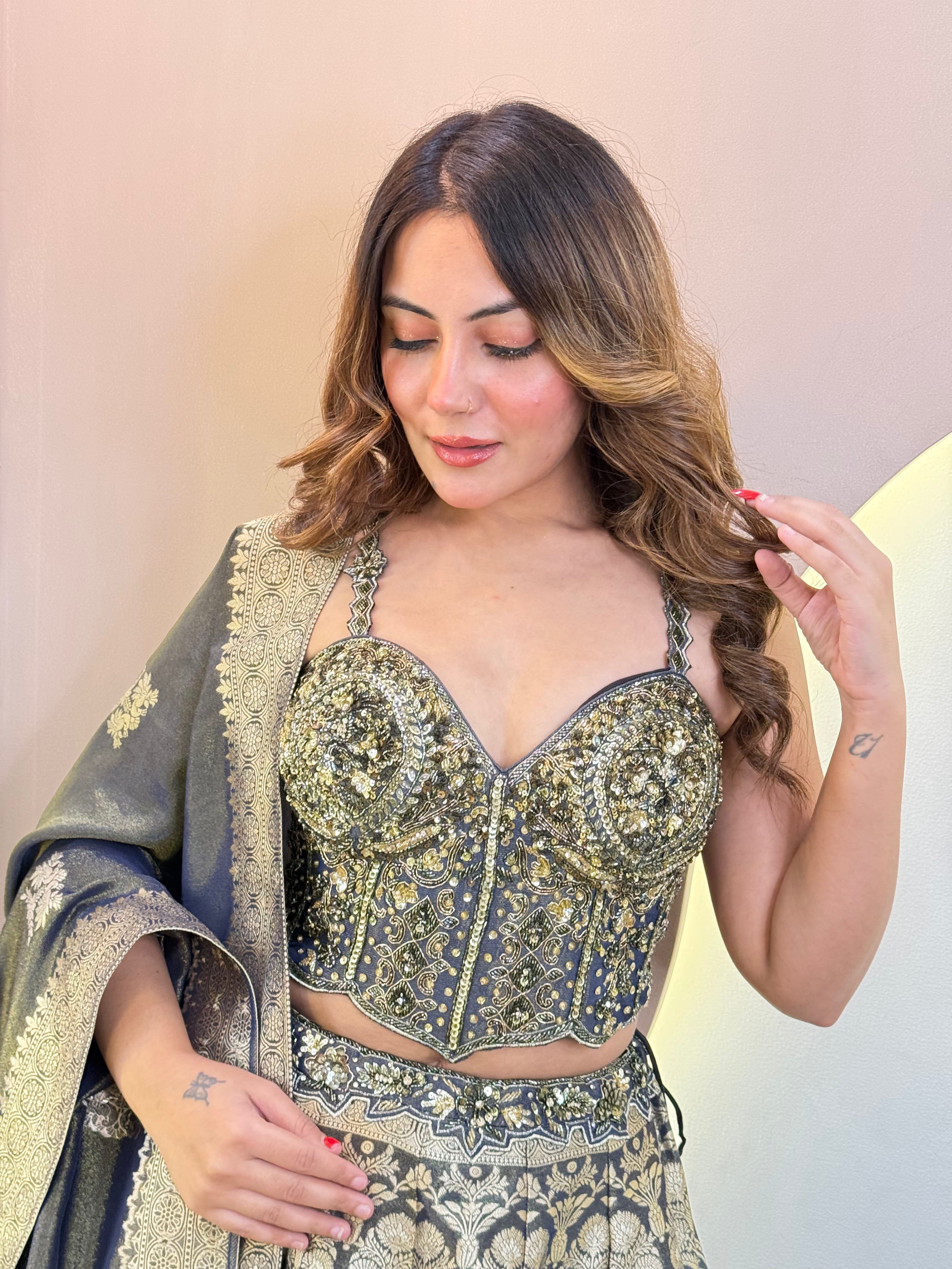 BANARSI SILK OUTFIT CROP TOP SKIRT