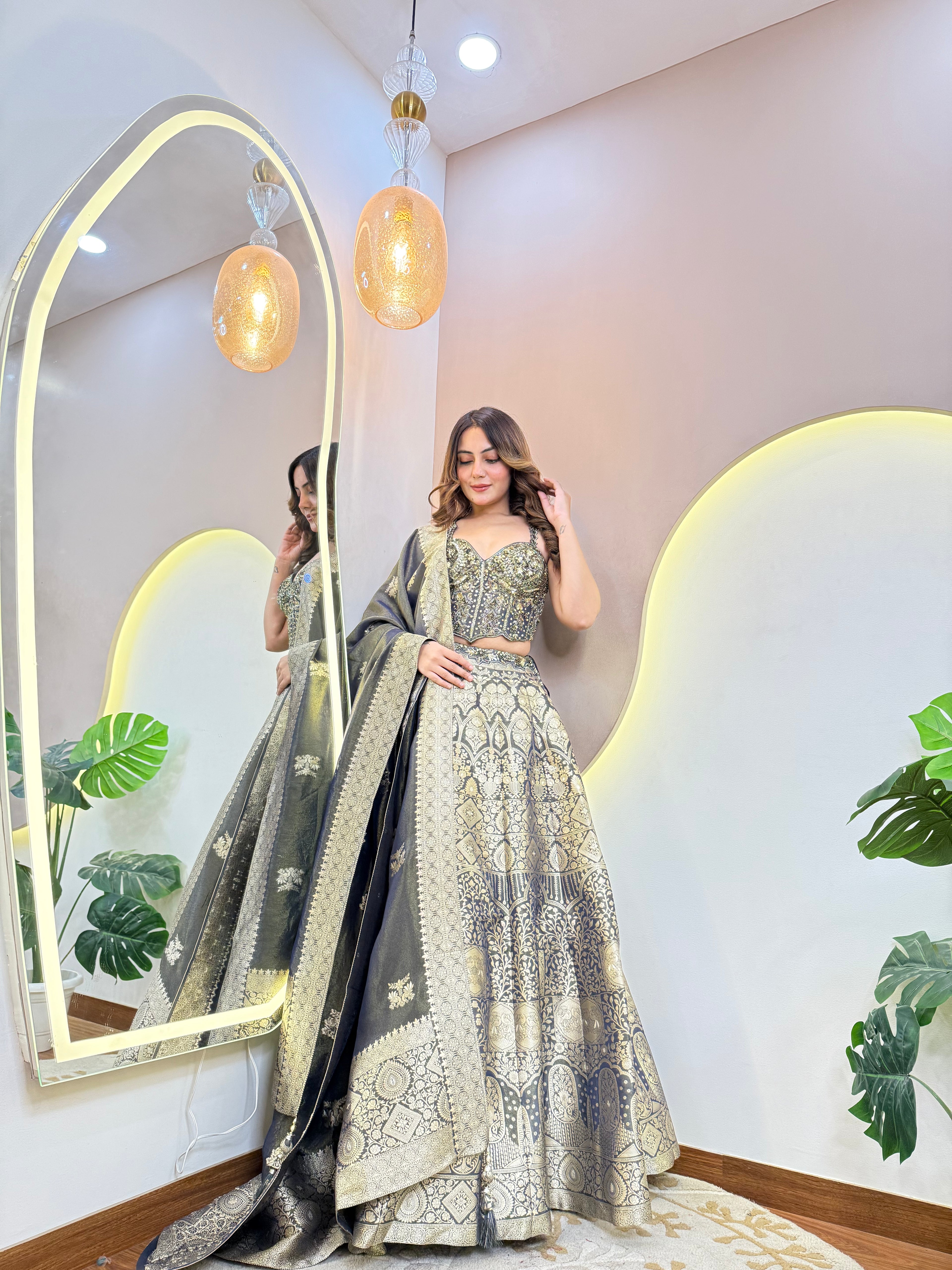 BANARSI SILK OUTFIT CROP TOP SKIRT