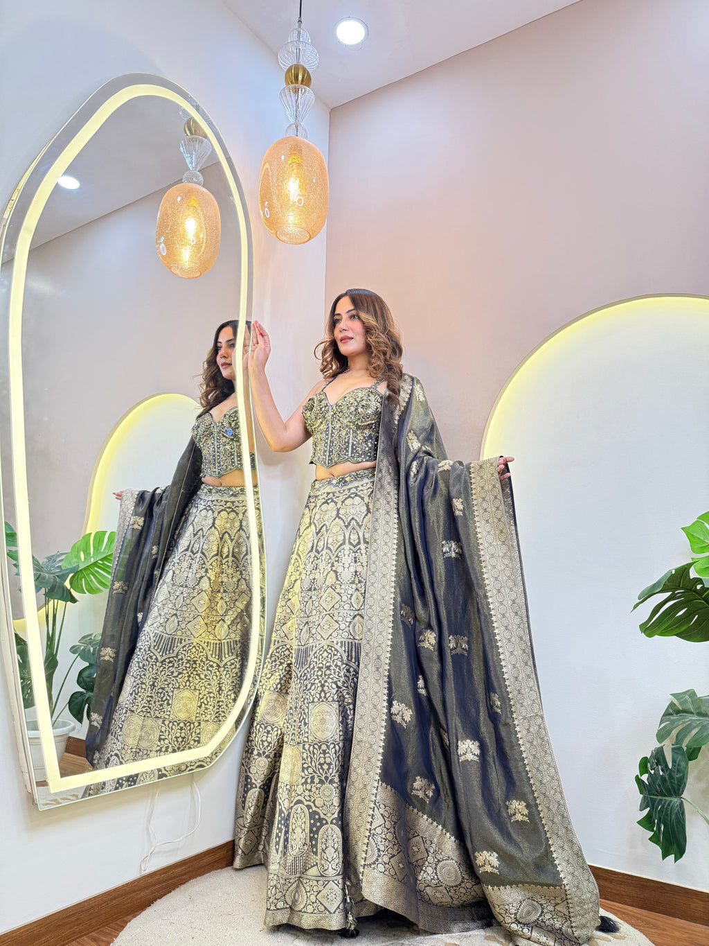 C764 BANARSI SILK OUTFIT CROP TOP SKIRT
