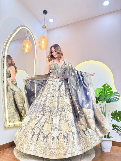 BANARSI SILK OUTFIT CROP TOP SKIRT