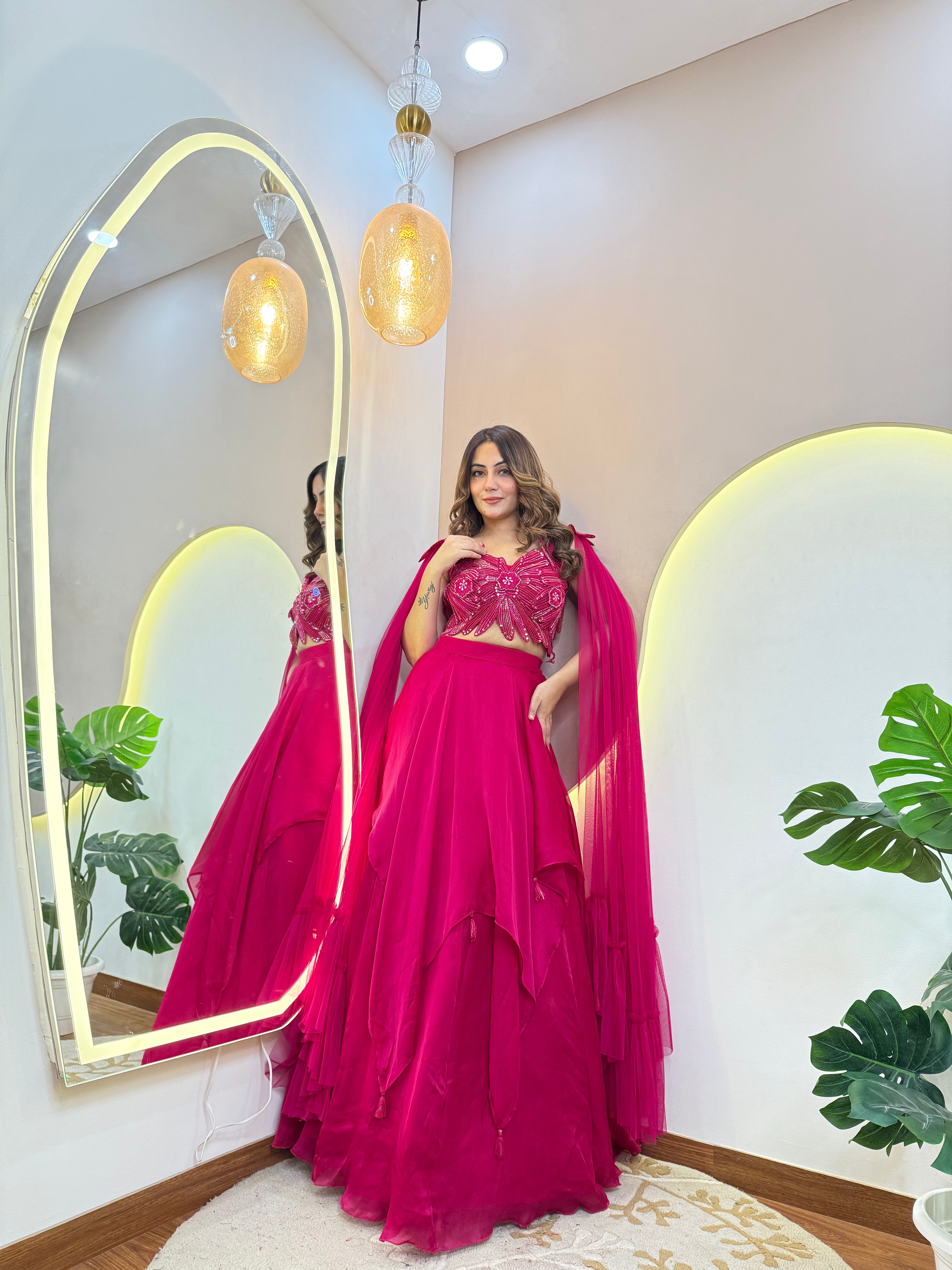 CREPE STYLE  OUTFIT CROP TOP SKIRT