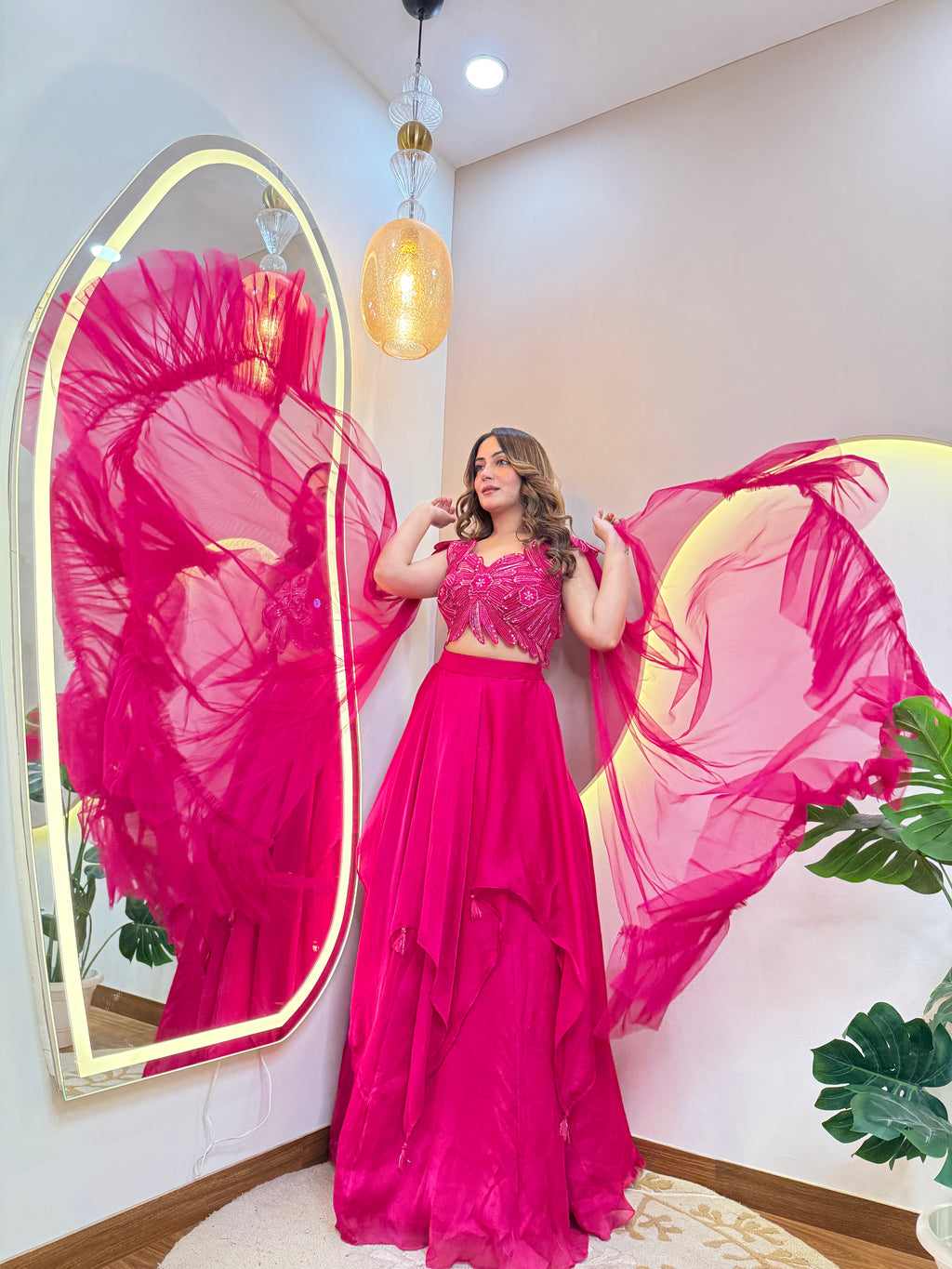 CREPE STYLE  OUTFIT CROP TOP SKIRT